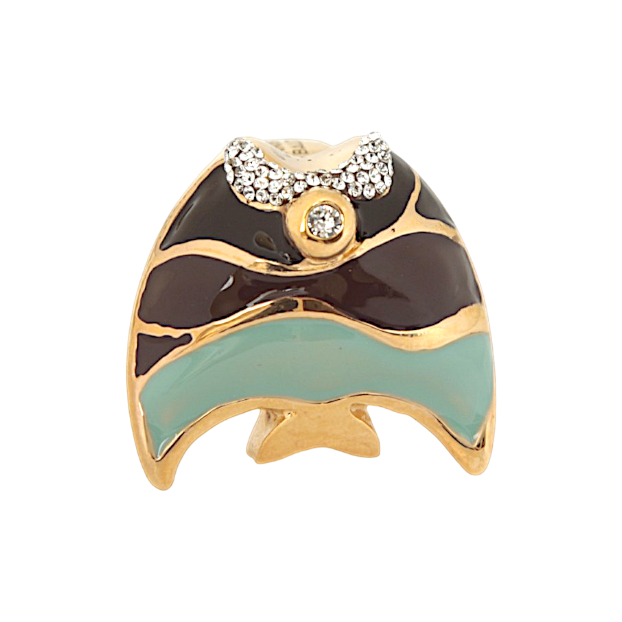 Fish jewel ring in hand-enamelled 24 kt gold plated brass with Swarovski crystals, Made in Italy