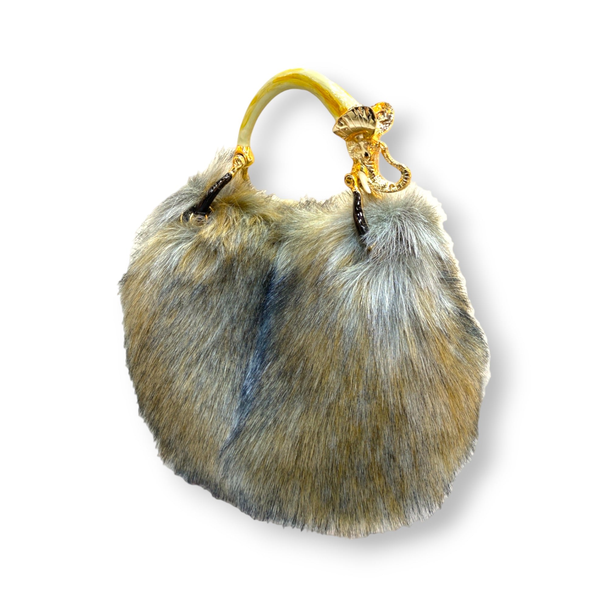 SMALL BAG IN FAUX FUR WHIT ELEPHANT HANDLE