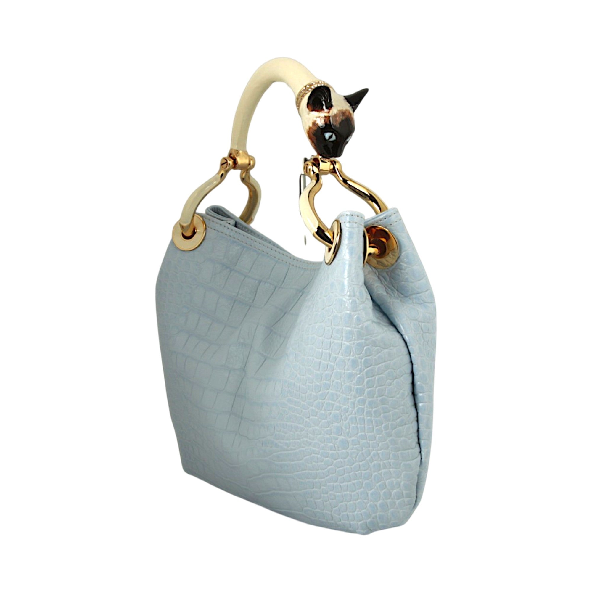 BOLSO PEQUEÑO BLACK CAT DE PIEL CON ESTAMPADO DE COCODRILO NEGRO