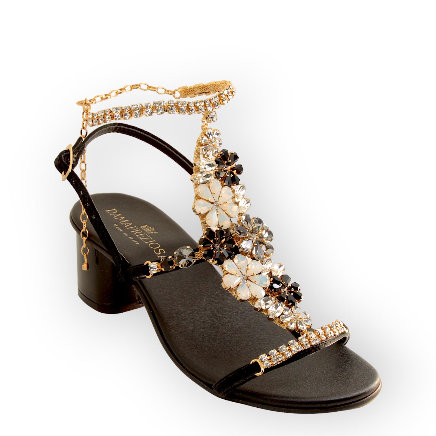 Daisy black and withe crystals embellished sandal
