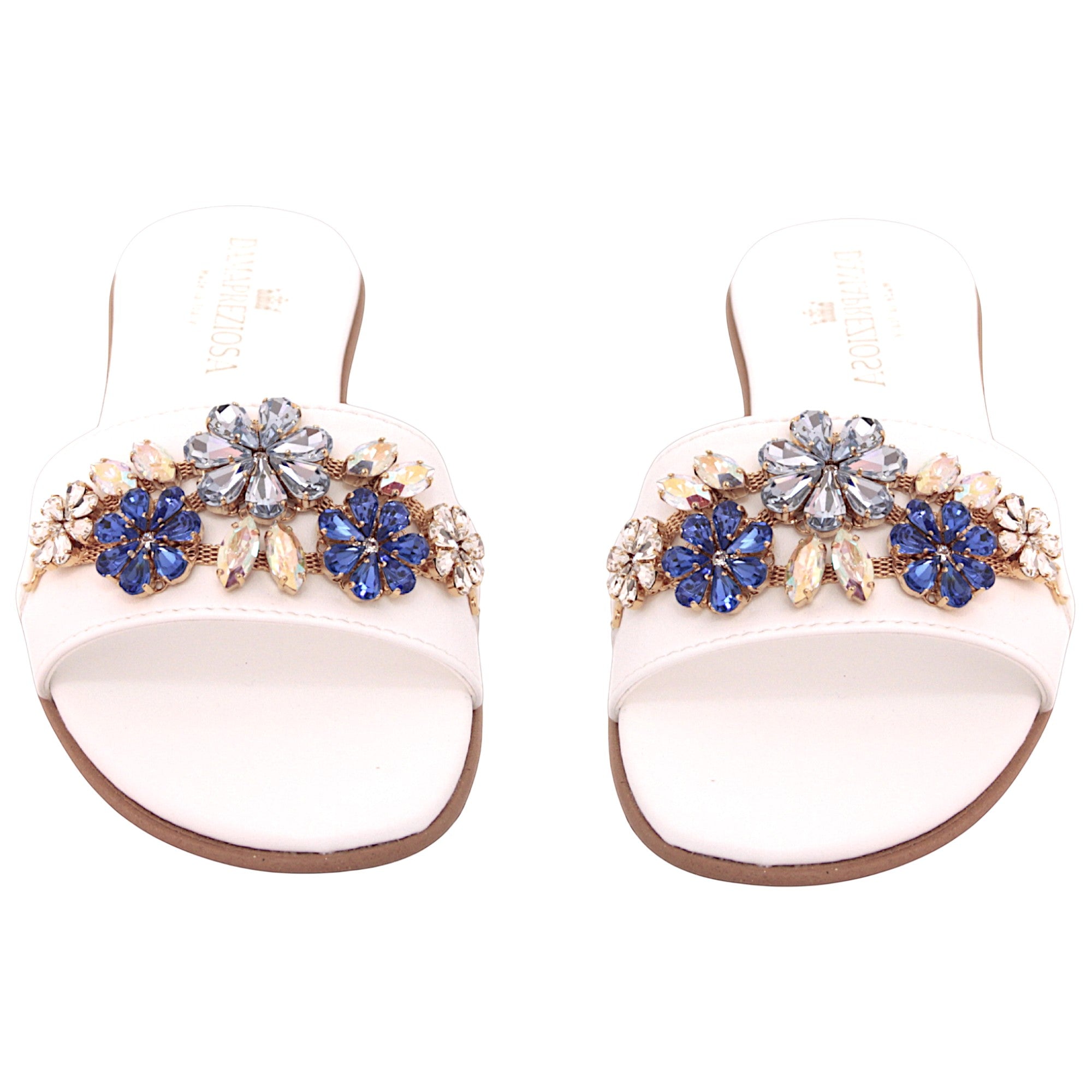 Flora White Jewel Mule Sandal Aquamarine