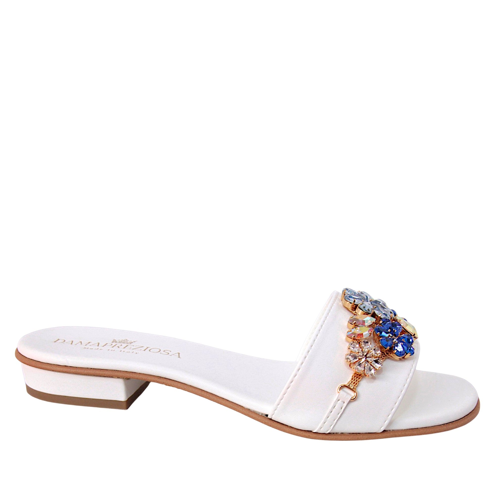 Flora White Jewel Mule Sandal Aquamarine