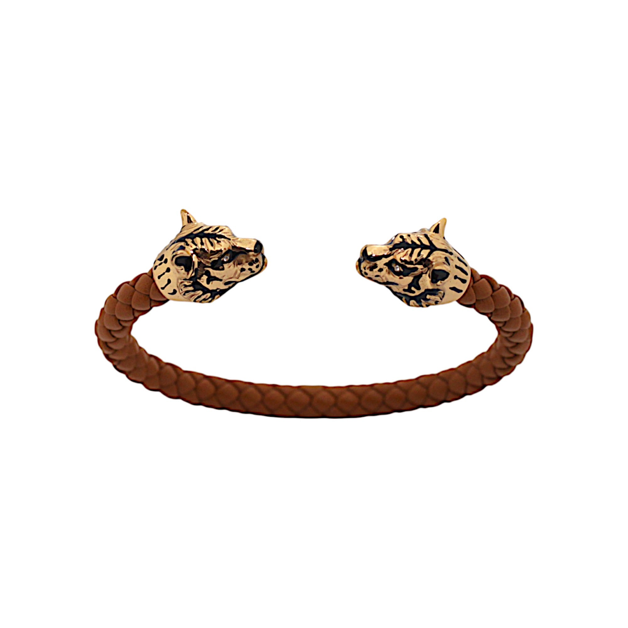 TIGER MICRO BRACELET IN BRAIDED BROWN LEATHER