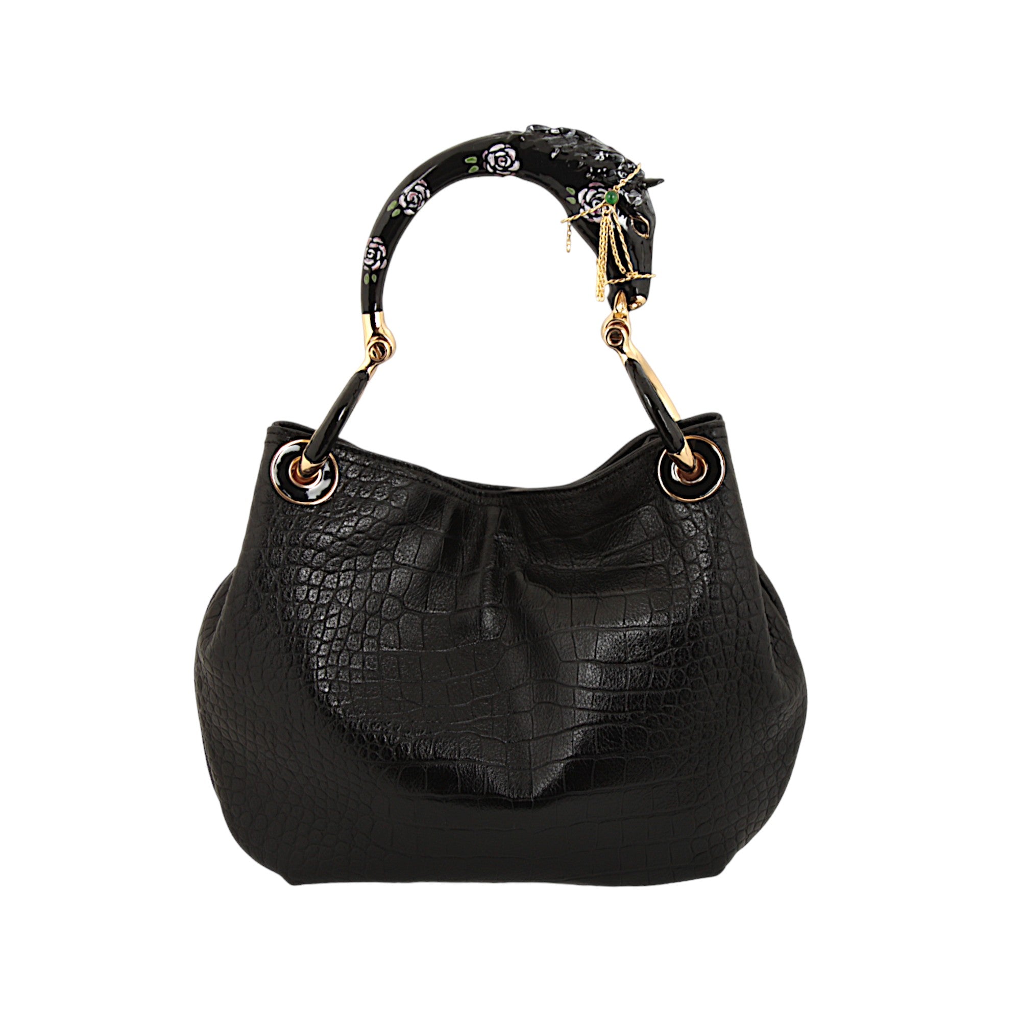 BLACK HORSE SMALL HANDBAG WITH CROCO PRINTED LEATHER