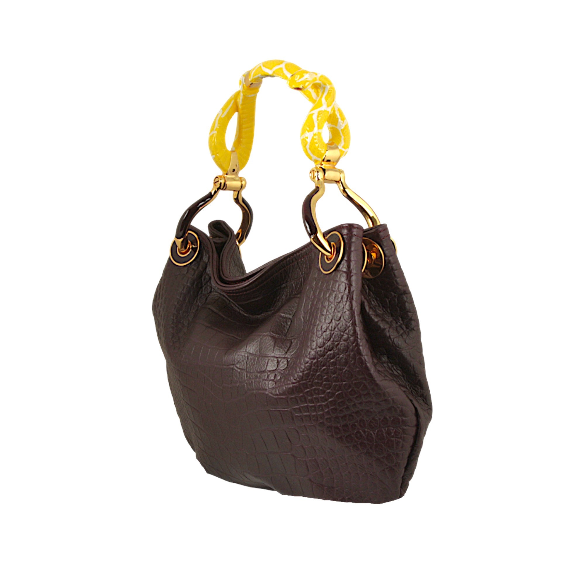 (PRE ORDEN) BOLSO PEQUEÑO SERPIENTE AMARILLO CON PIEL ESTAMPADA COCODRILO