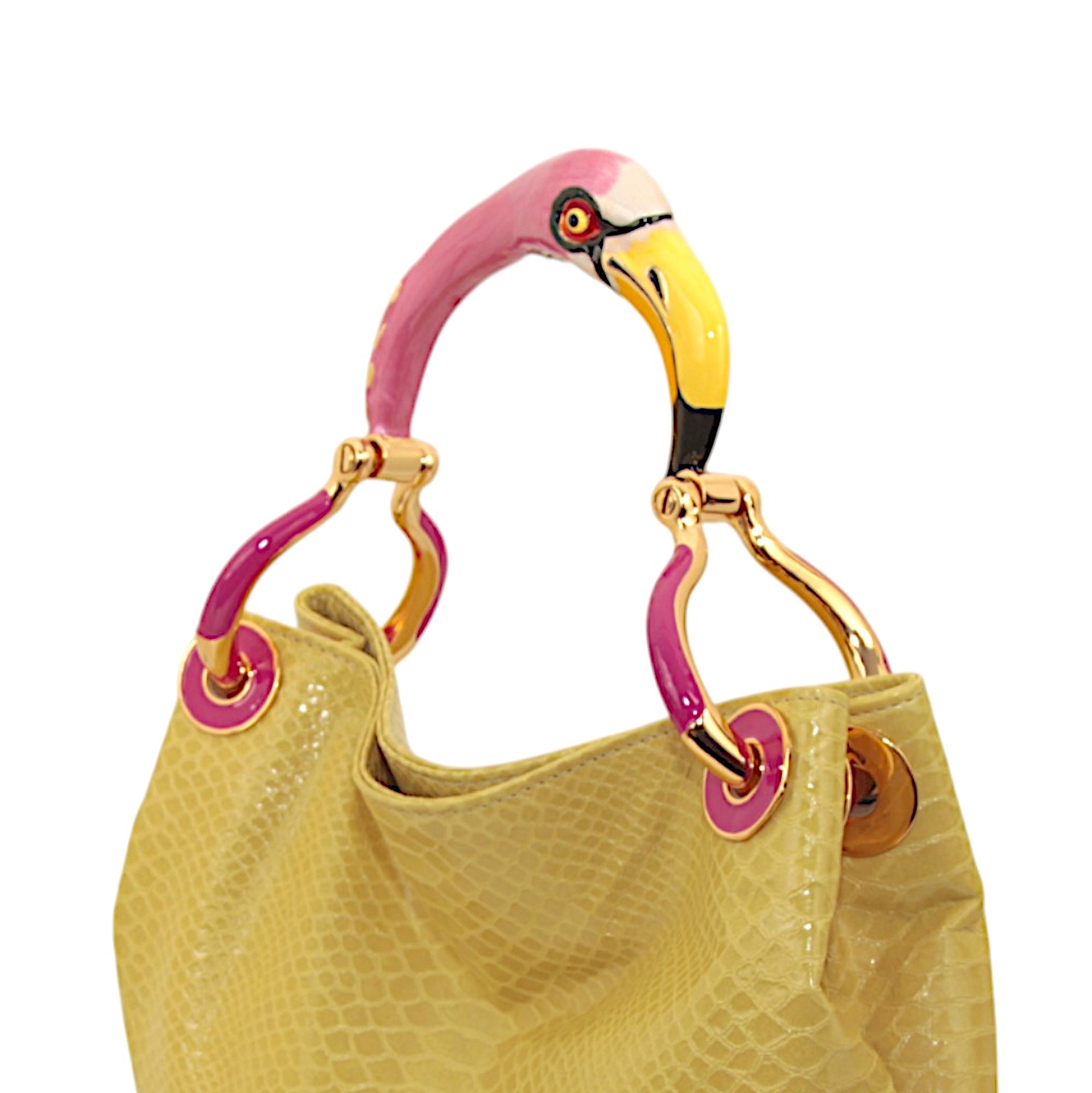 FLAMINGO SMALL HANDBAG IN YELLOW PRINTED HIGHT QUALITY LEATHER