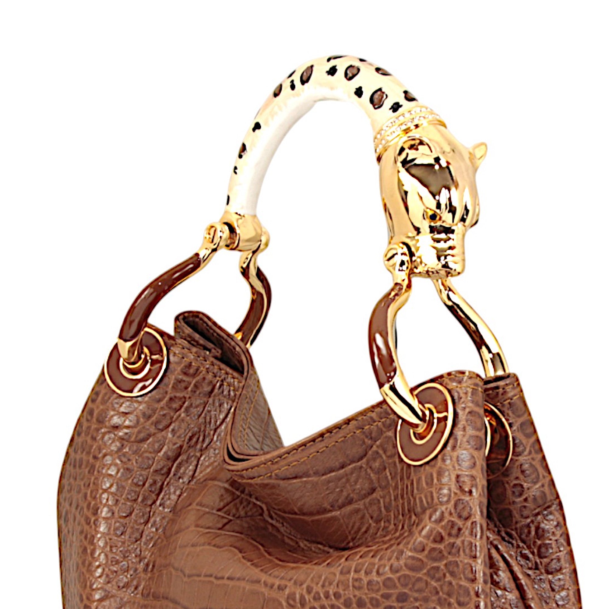 LEOPARD SMALL HANDBAG IN BROWN PRINTED LEATHER