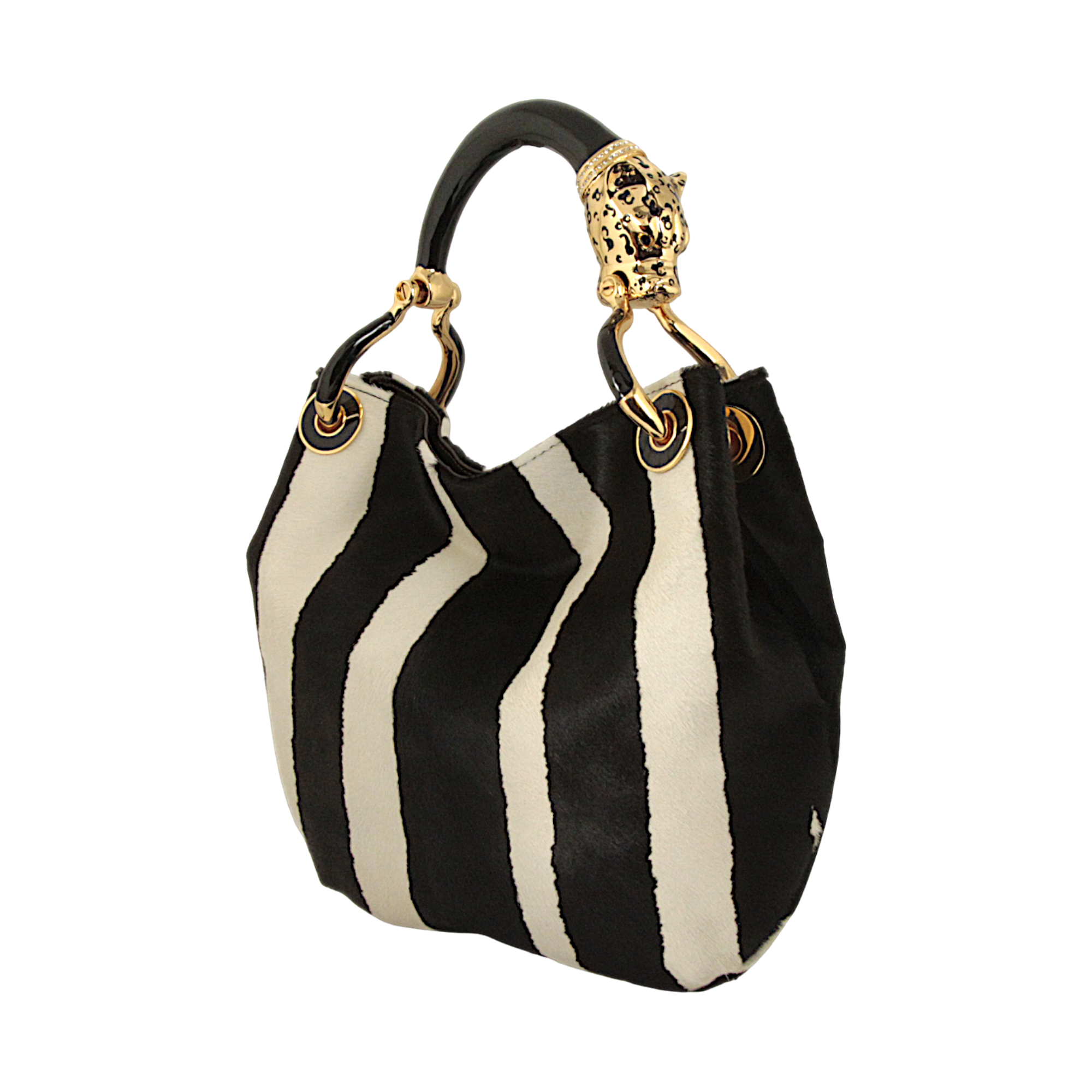 BLACK JAGUAR WITH PONY HAIR PRINTED LEATHER SMALL HANDBAG