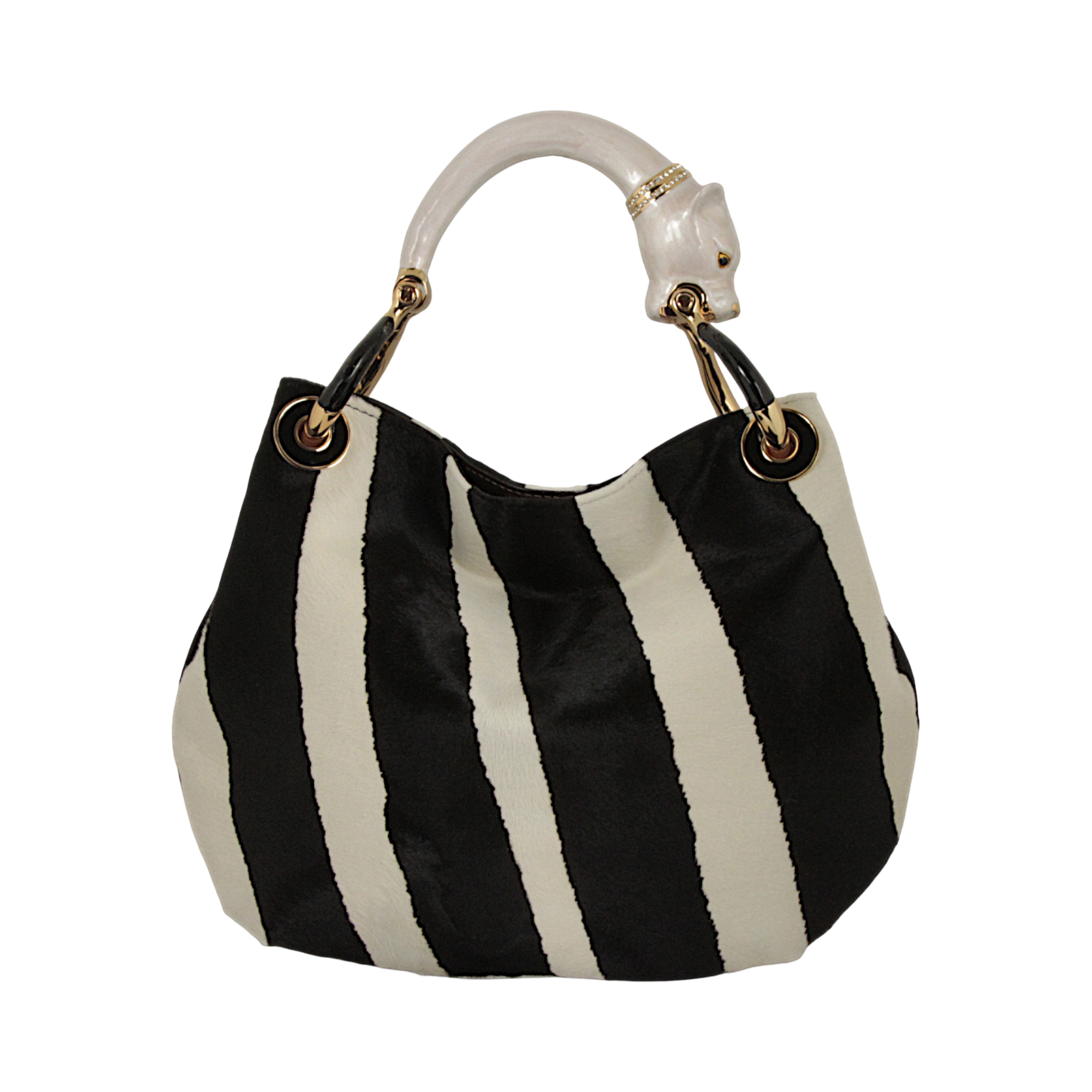 PEARL COLOR PANTHER WITH PRINTED PONY HAIR SMALL HANDBAG