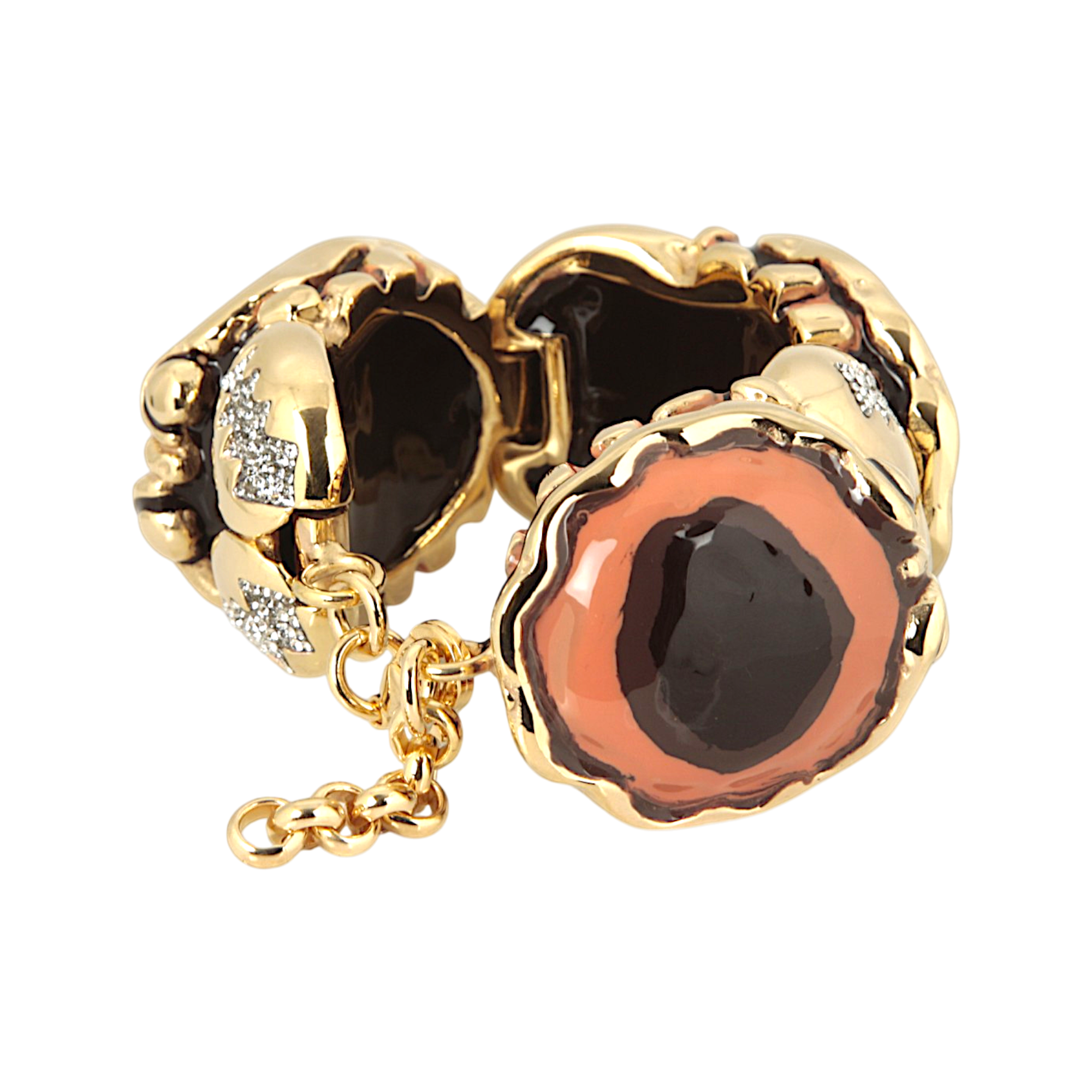 Large crab charm bracelet in hand-enamelled 24 kt gold plated brass with Swarovski crystal details, Made in Italy