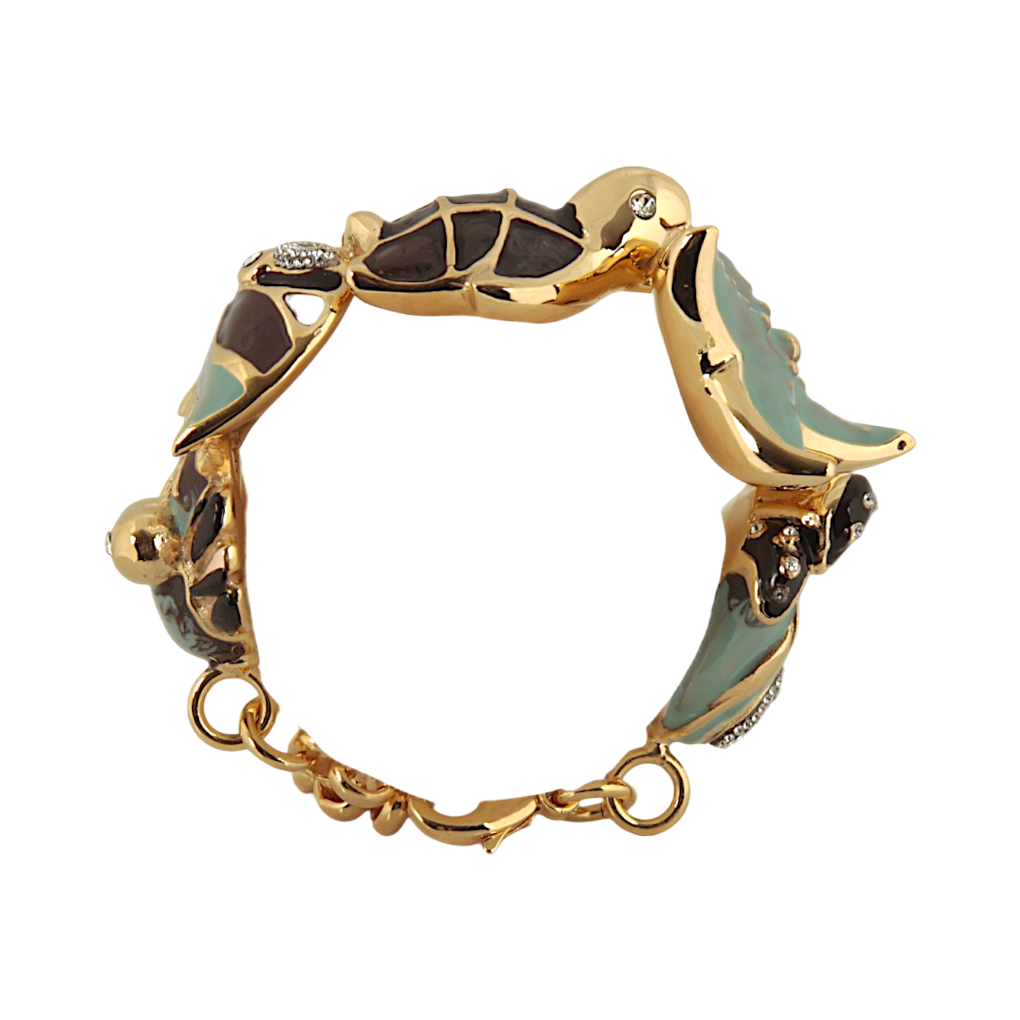 Marine charm bracelet with octopus, fish, crab, starfish and sea turtle elements in hand-enamelled 24 kt gold plated brass, Made in Italy