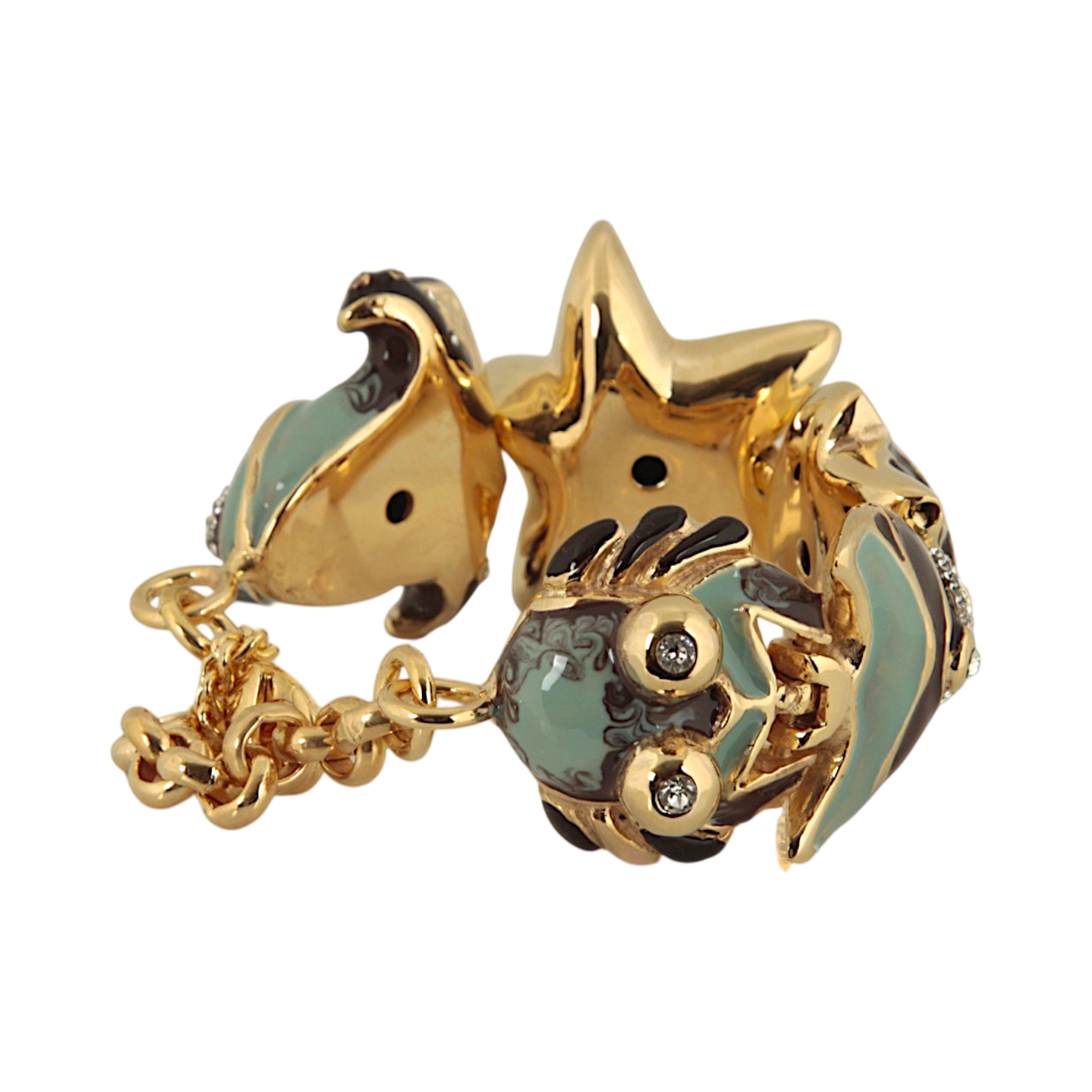 Marine charm bracelet with octopus, fish, crab, starfish and sea turtle elements in hand-enamelled 24 kt gold plated brass, Made in Italy