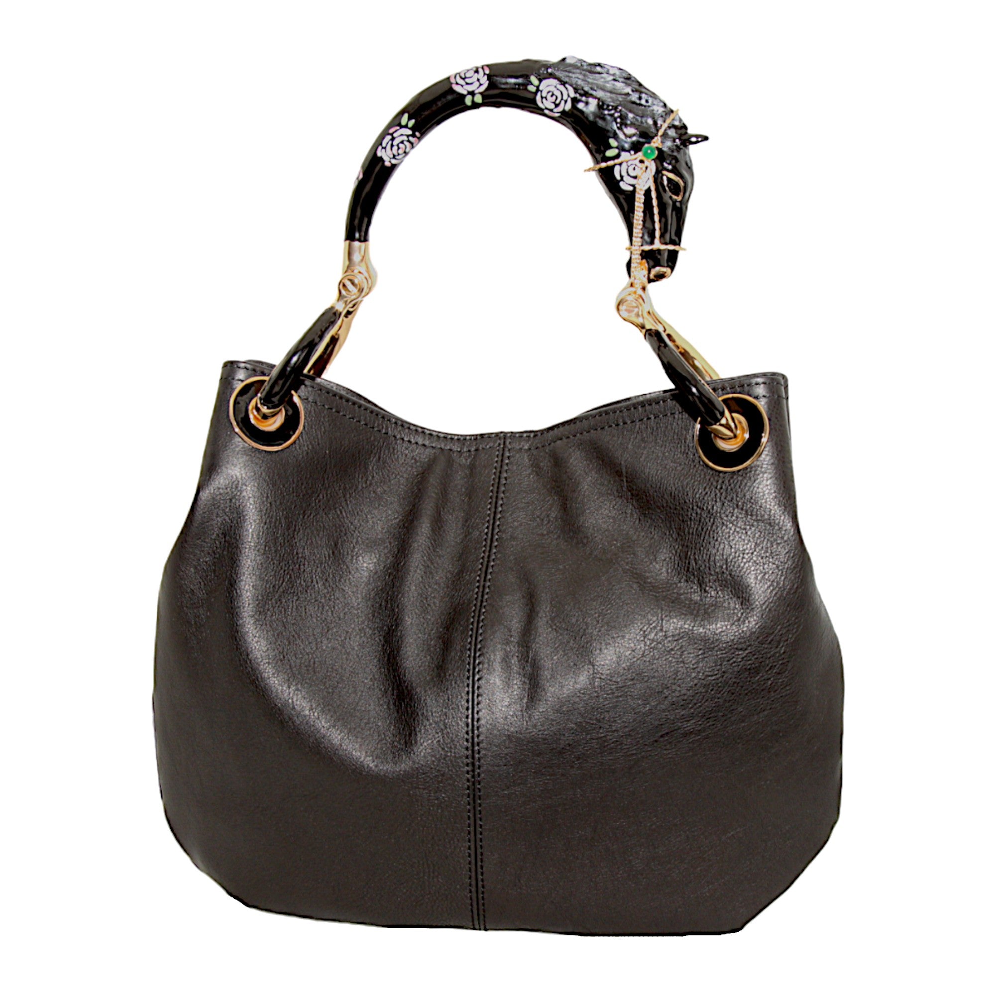 BLACK HORSE SMALL HANDBAG IN BLACK HIGHT QUALITY LEATHER