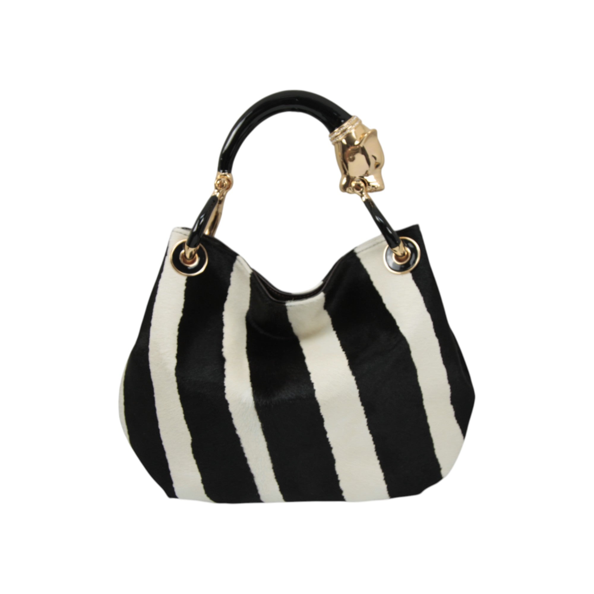BLACK PANTHER WITH PRINTED PONY HAIR SMALL HANDBAG