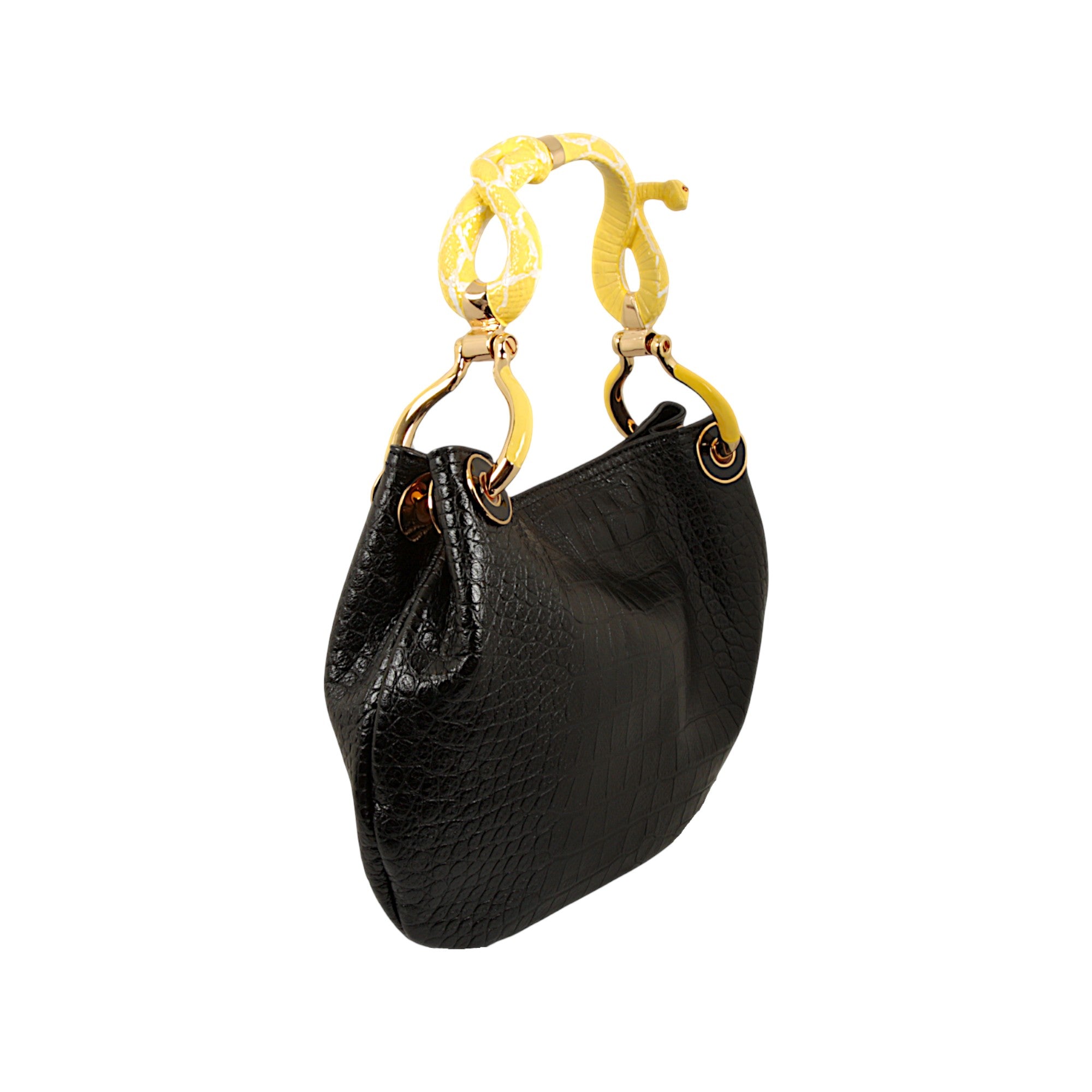 (PRE ORDER) YELLOW SNAKE SMALL HANDBAG WITH CROCO PRINTED LEATHER