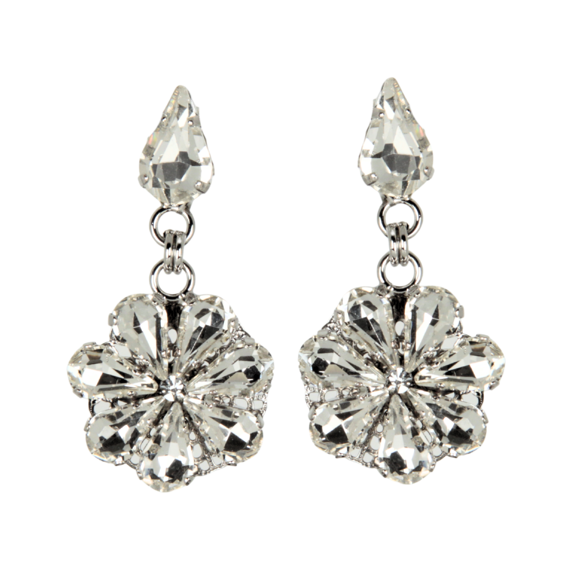 Orecchini pendenti a forma di margherita con gocce di cristallo di zaffiro e acquamarina