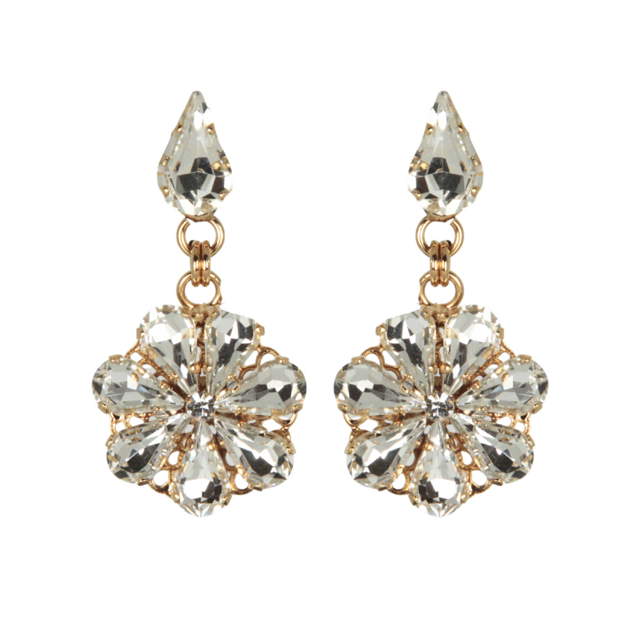 Orecchini pendenti a forma di margherita con gocce di cristallo di zaffiro e acquamarina