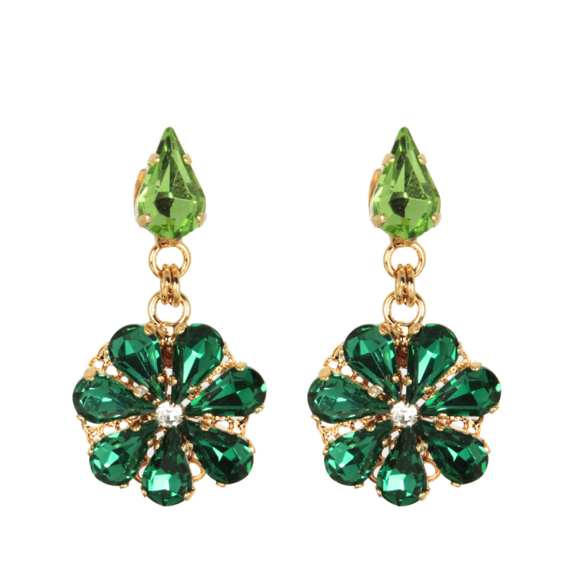 Orecchini pendenti a forma di margherita con gocce di cristallo di zaffiro e acquamarina