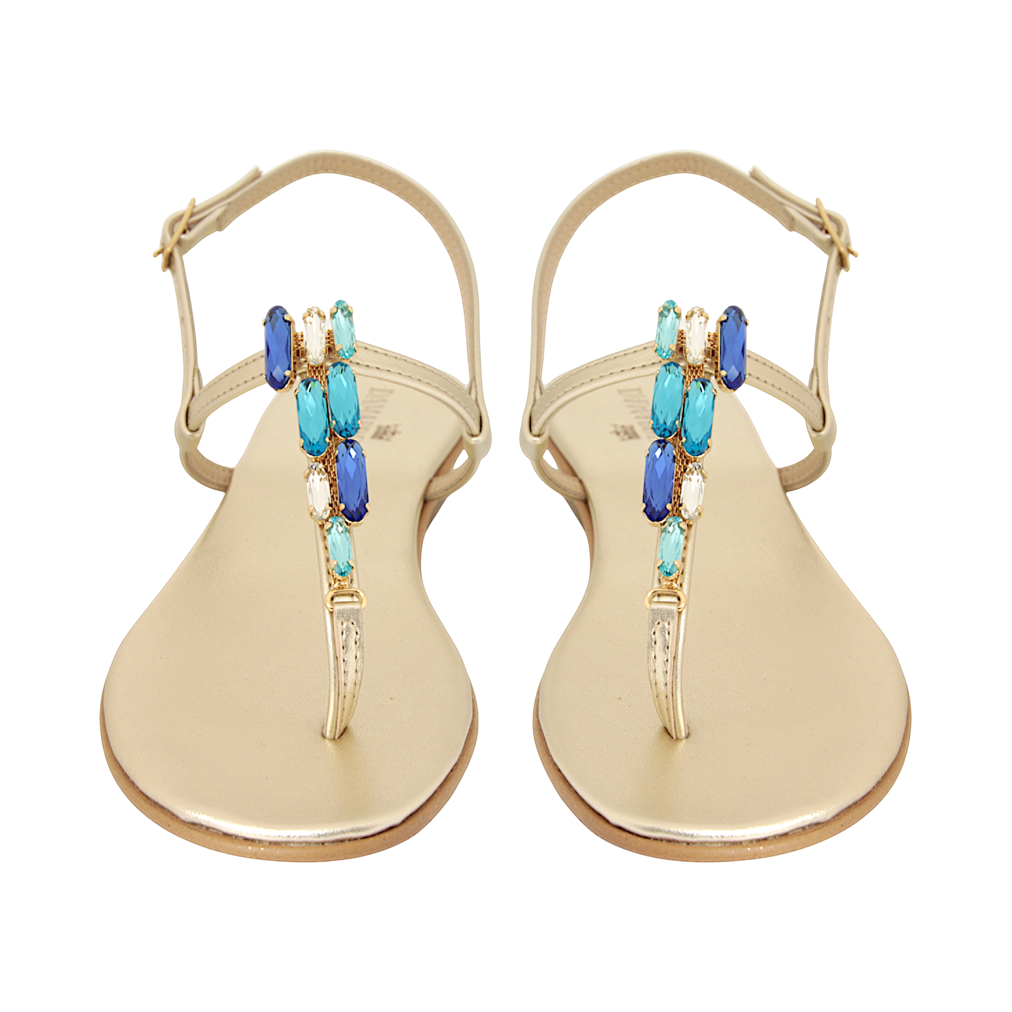 Selene Sapphire Jewel Sandal with sapphire blue and aqua embellishments handmade in Italy
Elegant jewel sandal with blue crystal details and refined feminine silhouette
Refined DAMAPREZIOSA sandal born in Sirmione with luminous sapphire-toned embellishments
