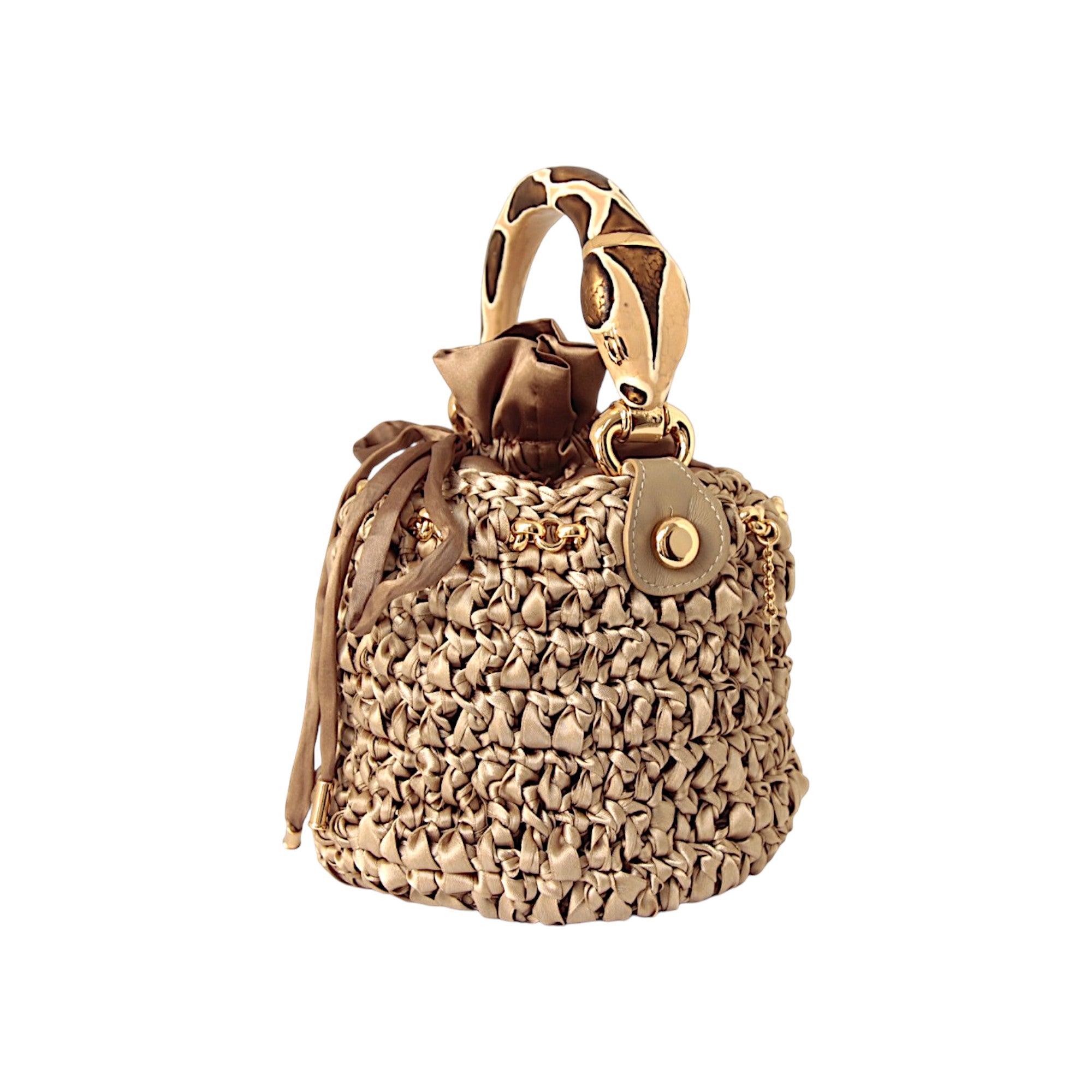 Snake Bucket Bag with Sculptural Handle