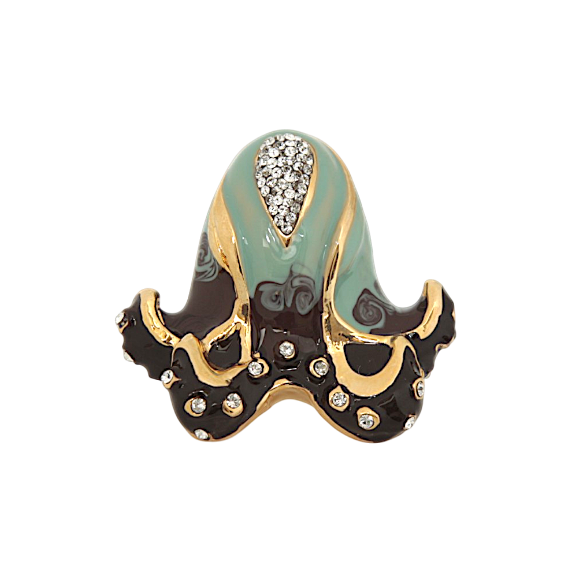 Octopus jewel ring in hand-enamelled 24 kt gold plated brass with Swarovski crystals, Made in Italy
