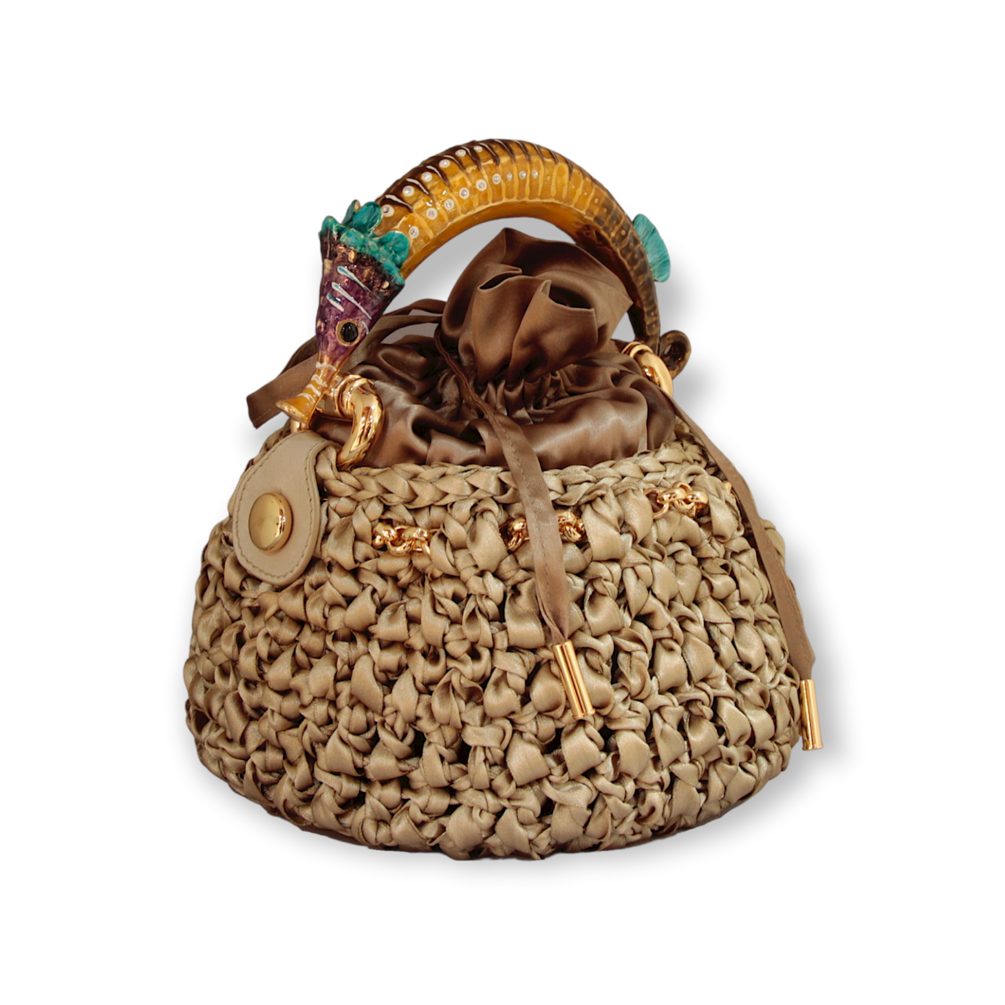 LIGHT BRONZE COLOR BUCKET WITH SEA HORSE HANDLE