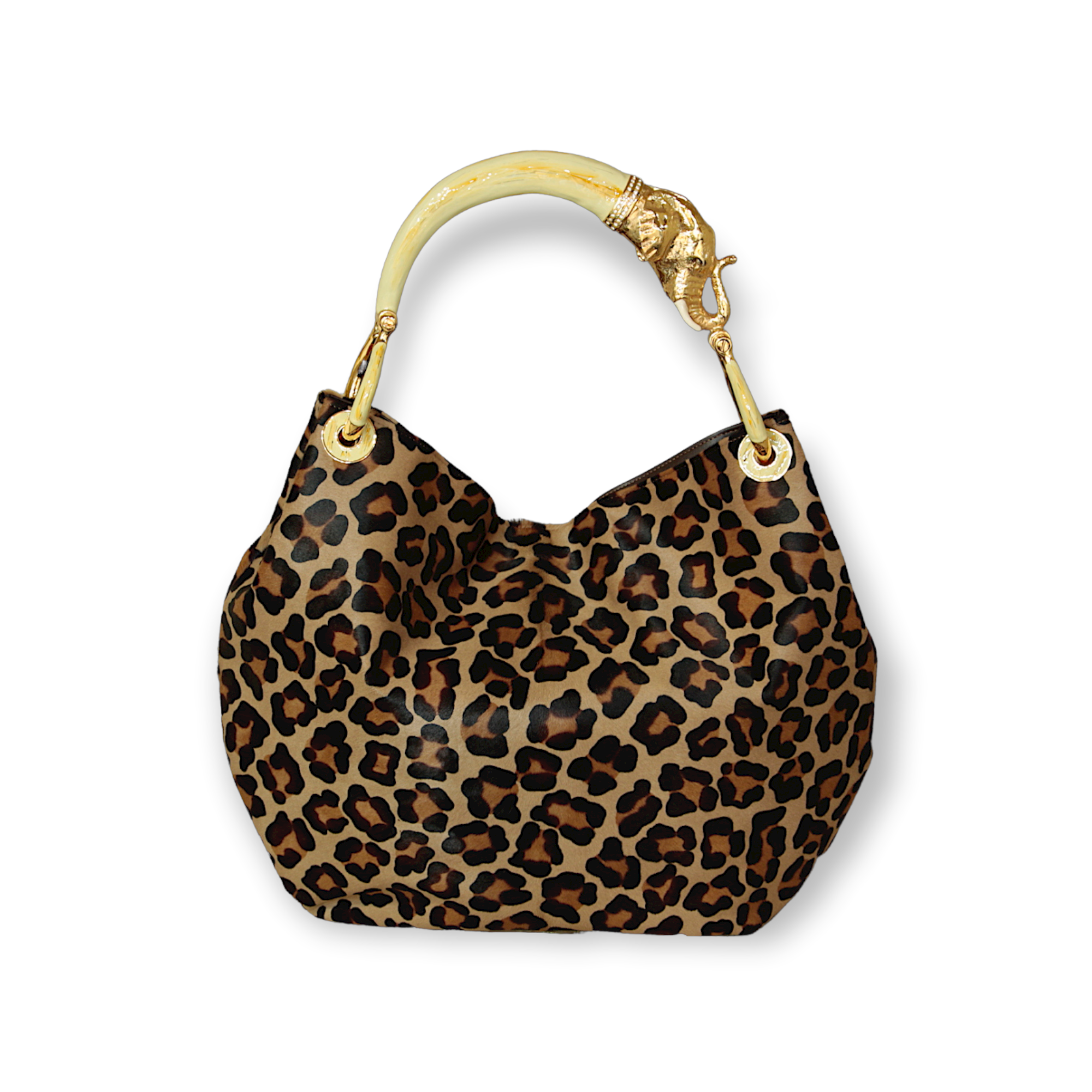 ELEPHANT WITH LEOPARD-PRINT PONY HAIR HANDBAG