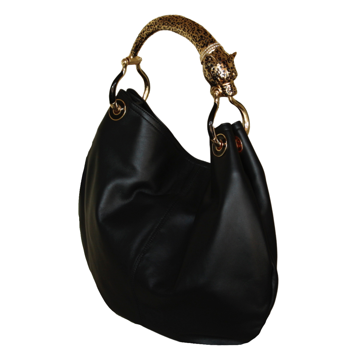 GOLDEN JAGUAR CLASSIC BAG WITH BLACK VEGAN LEATHER