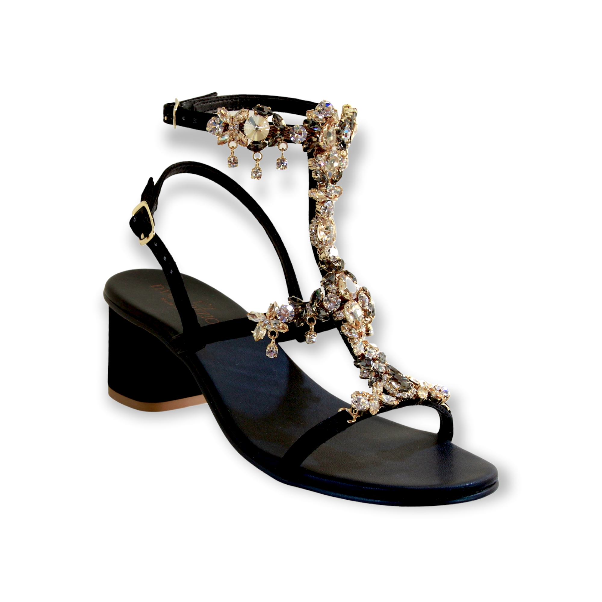 Matilde Jewel Sandals With Grey Diamond Crystals And Block Heel