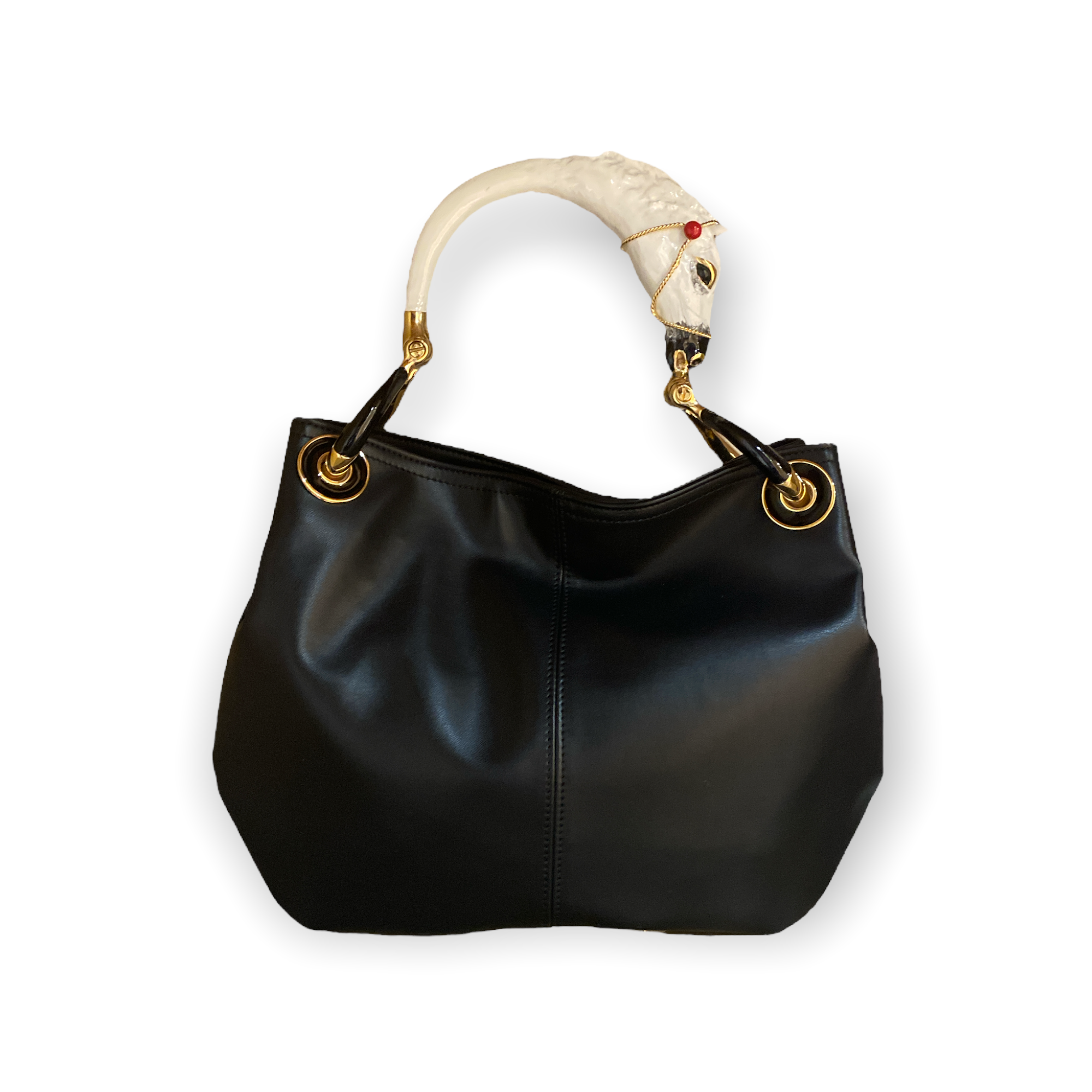WITHE HORSE WITH BLACK NAPPA LEATHER SMALL HANDBAG