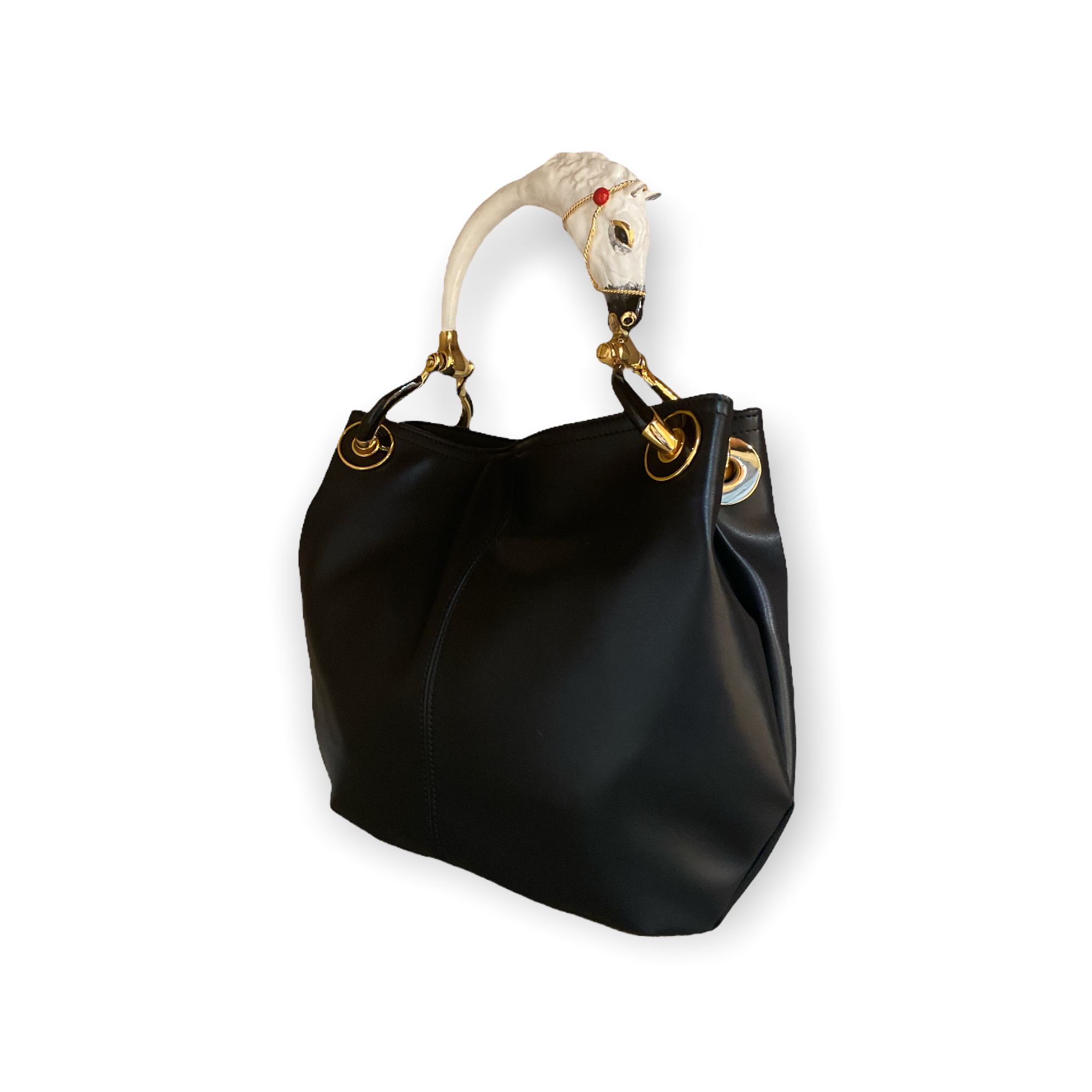 WITHE HORSE WITH BLACK NAPPA LEATHER SMALL HANDBAG