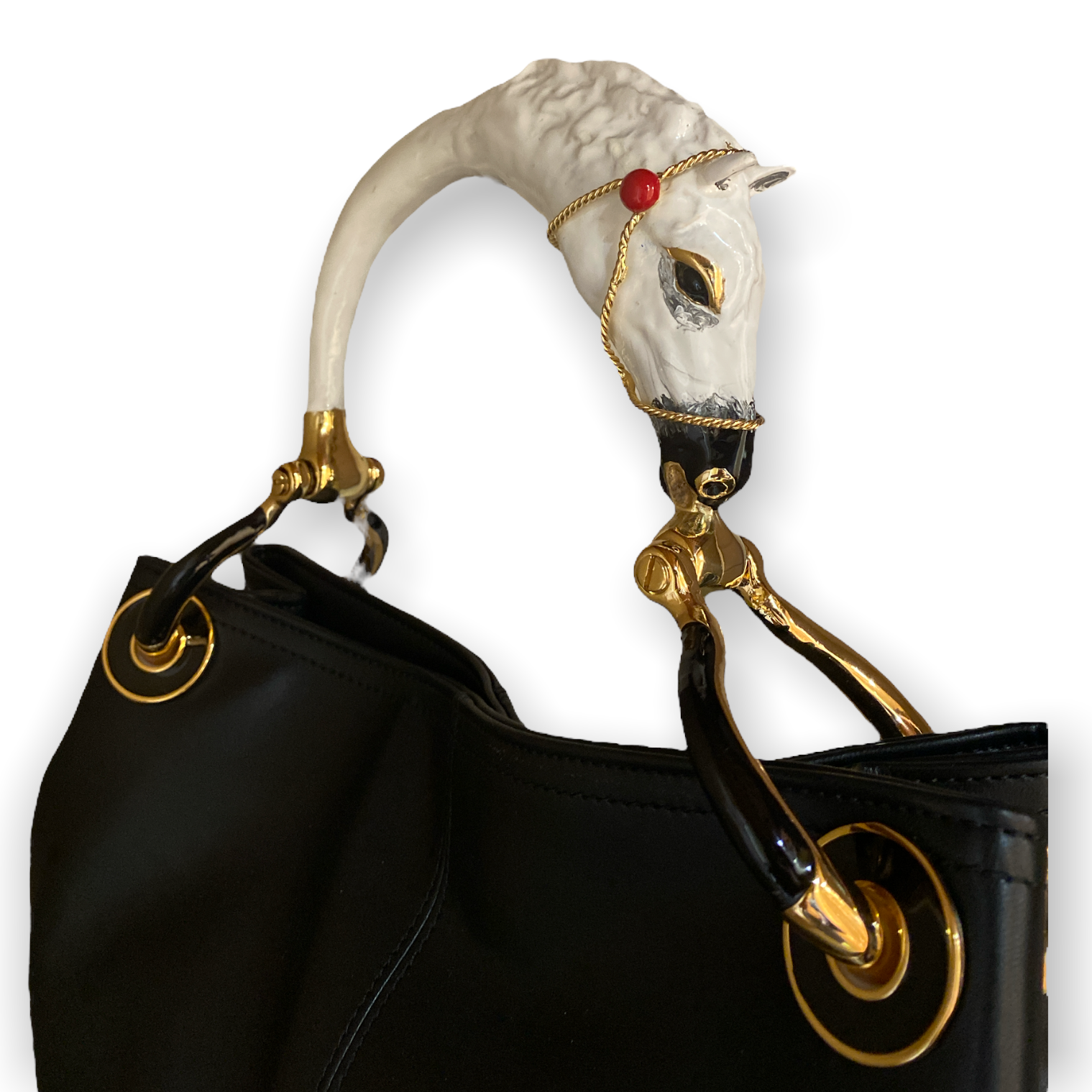 WITHE HORSE WITH BLACK NAPPA LEATHER SMALL HANDBAG