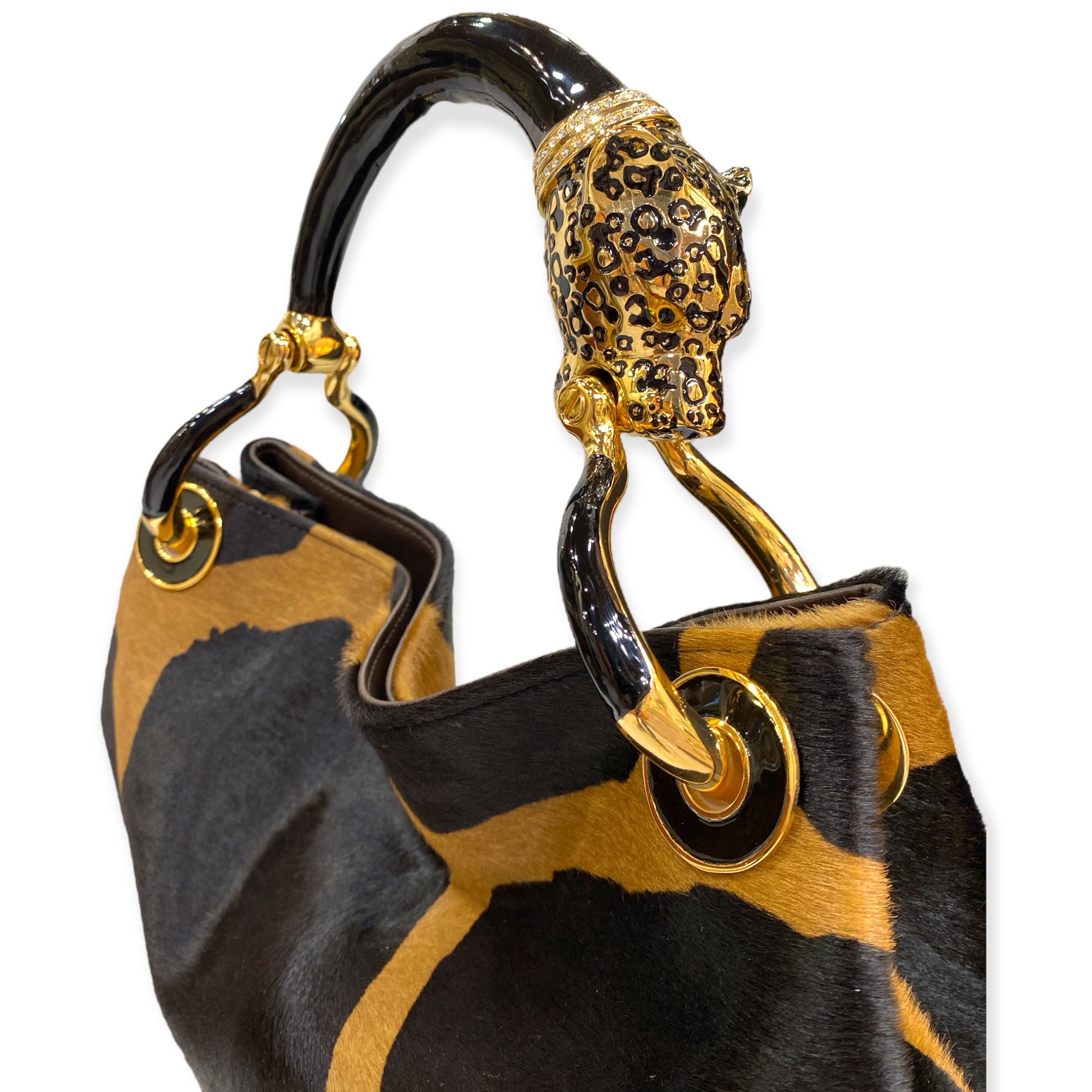 BLACK JAGUAR WITH GIRAFFA-PRINT PONY HAIR SMALL HANDBAG Creart2