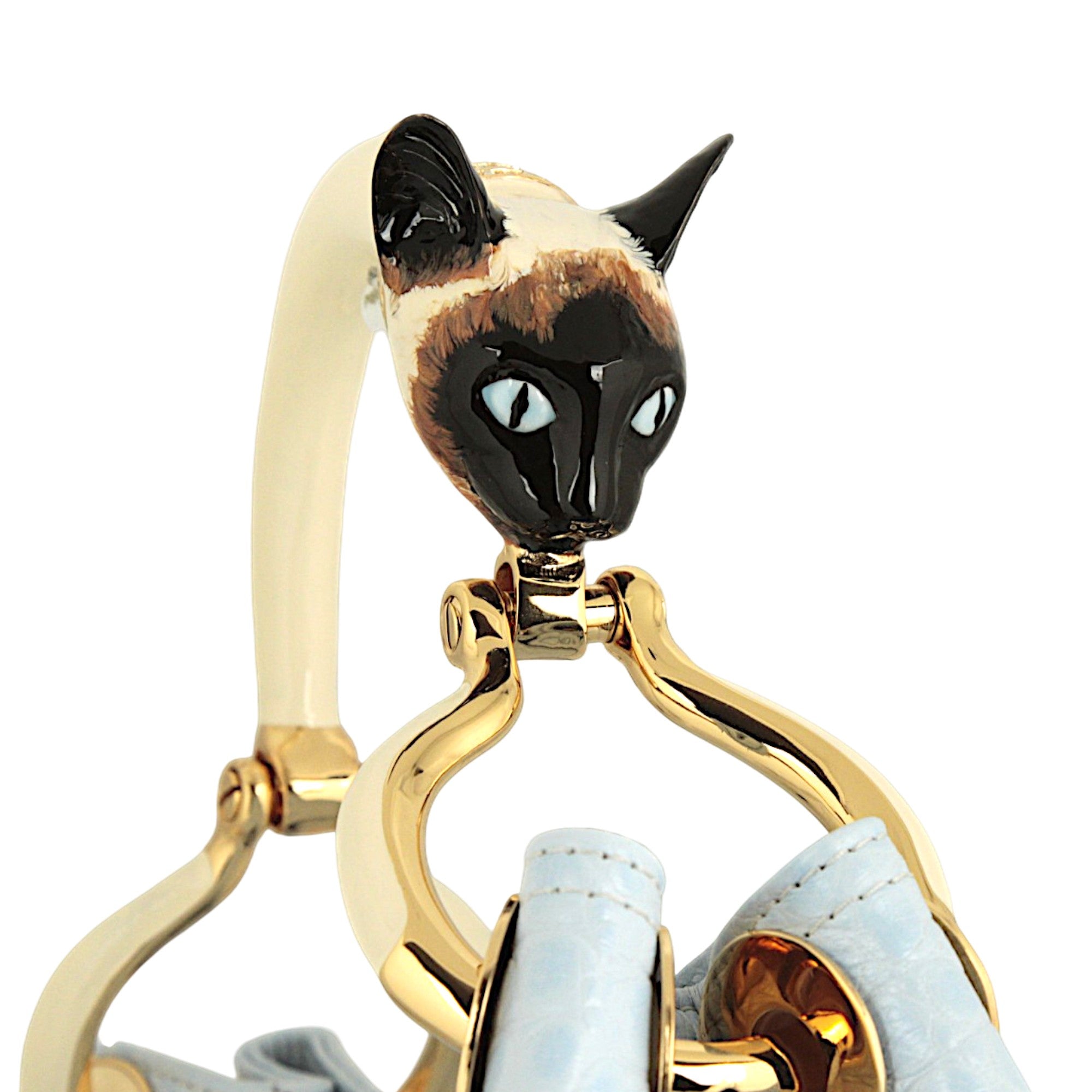 Hellblaue kleine Handtasche für Katzen aus Krokoprägung, hergestellt in Italien