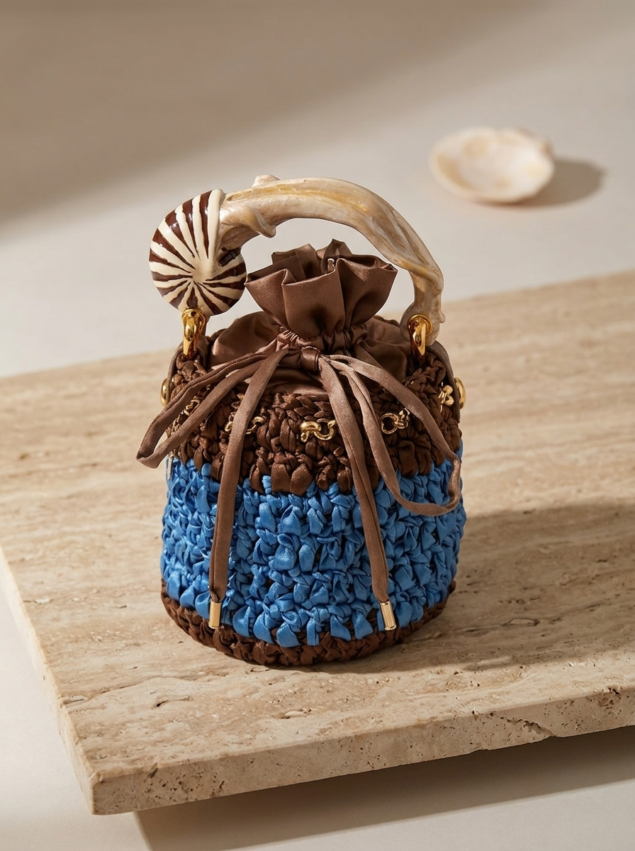 Nautilus-inspired metal sculpture handle with 24 kt gold applications and polychrome enamel