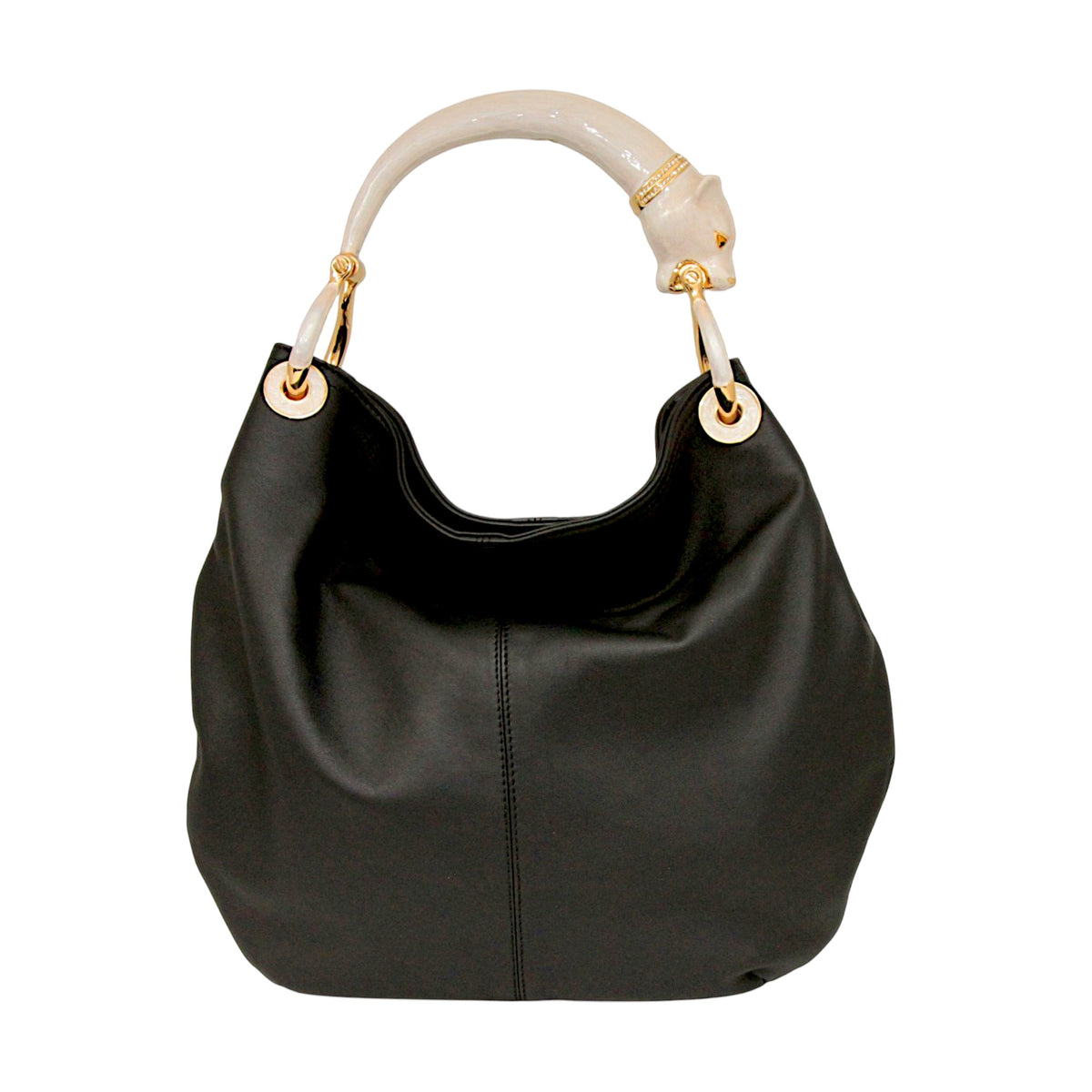 PEARL COLOR PANTHER WITH BLACK LEATHER BAG