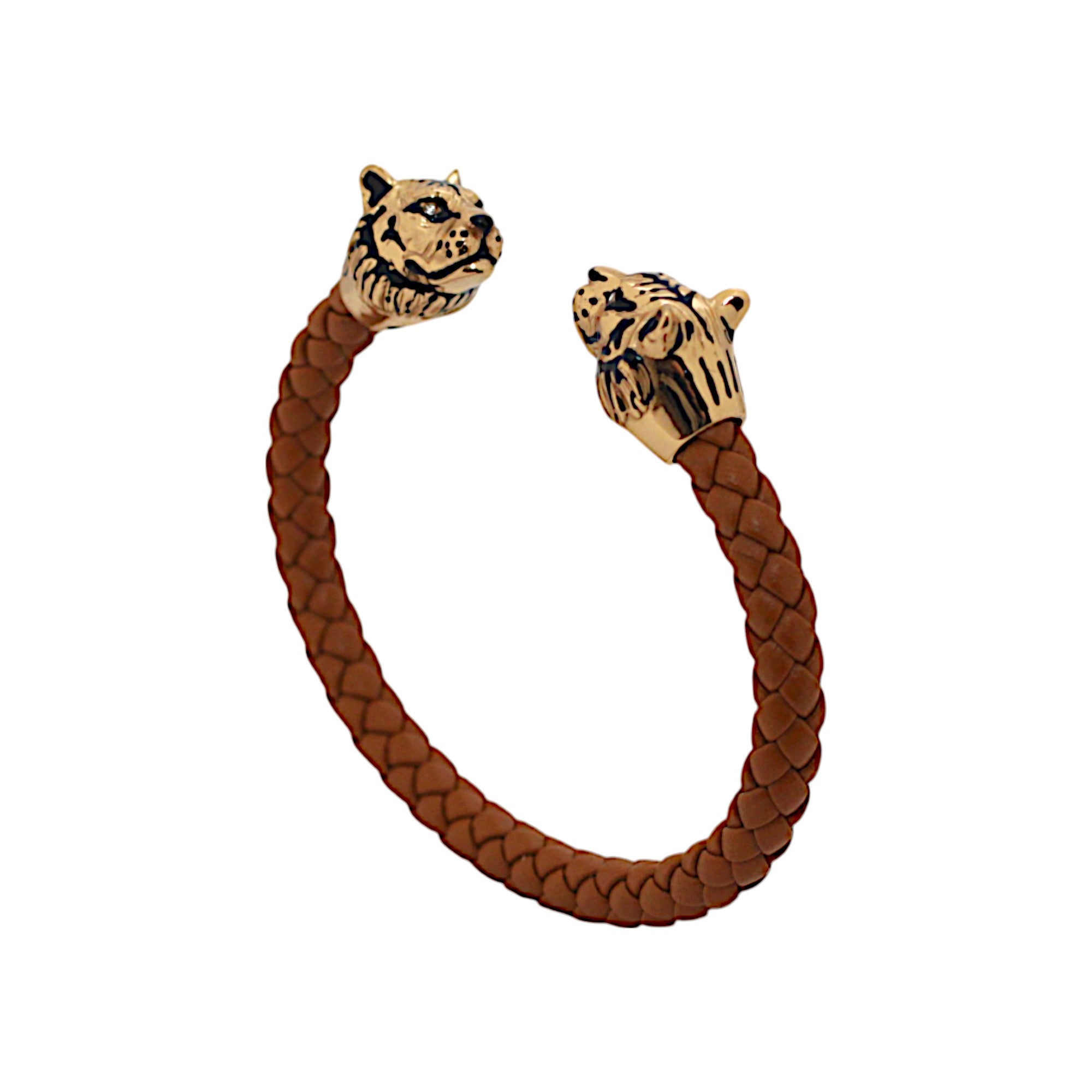 TIGER  MICRO BRACELET IN BRAIDED BROWN LEATHER