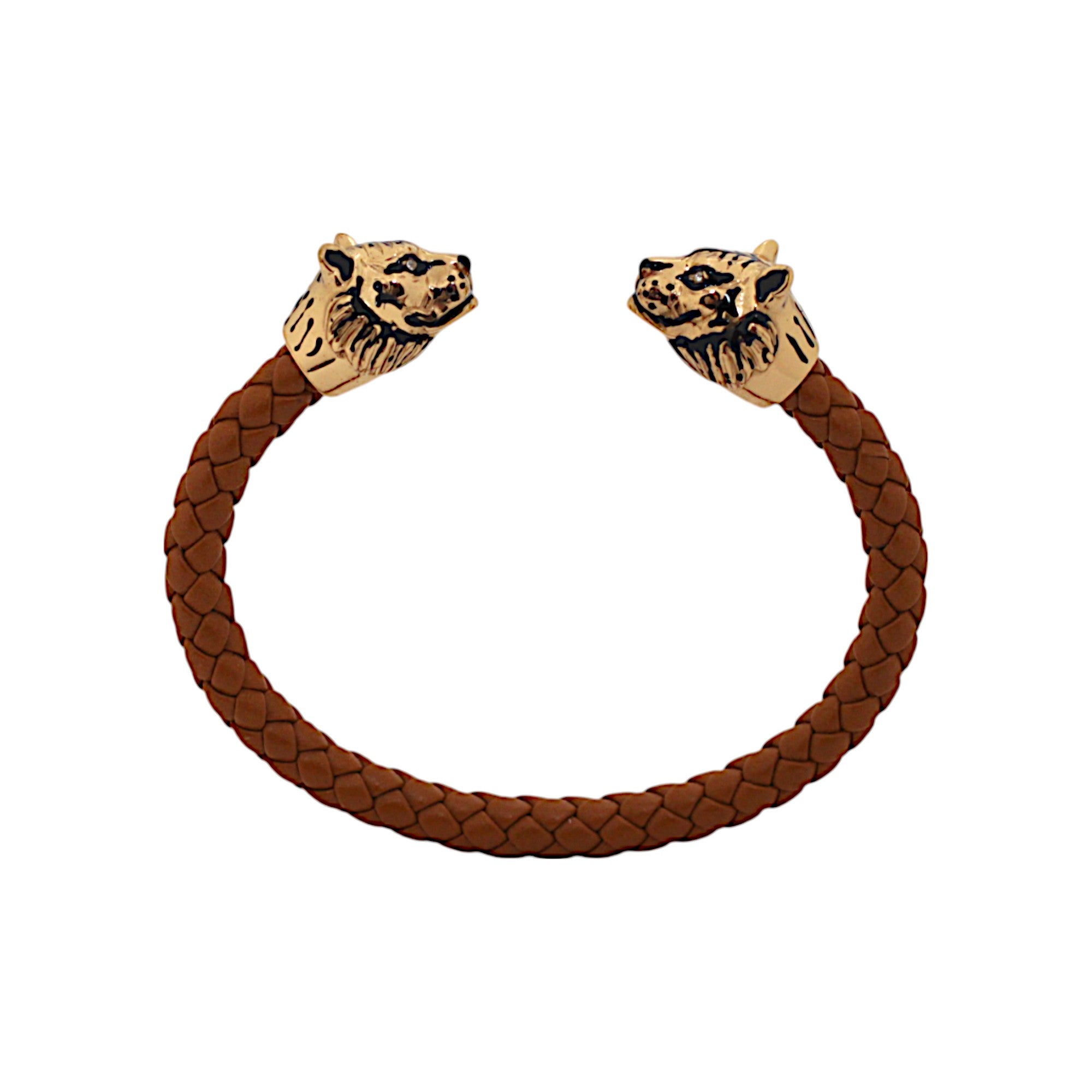 TIGER  MICRO BRACELET IN BRAIDED BROWN LEATHER