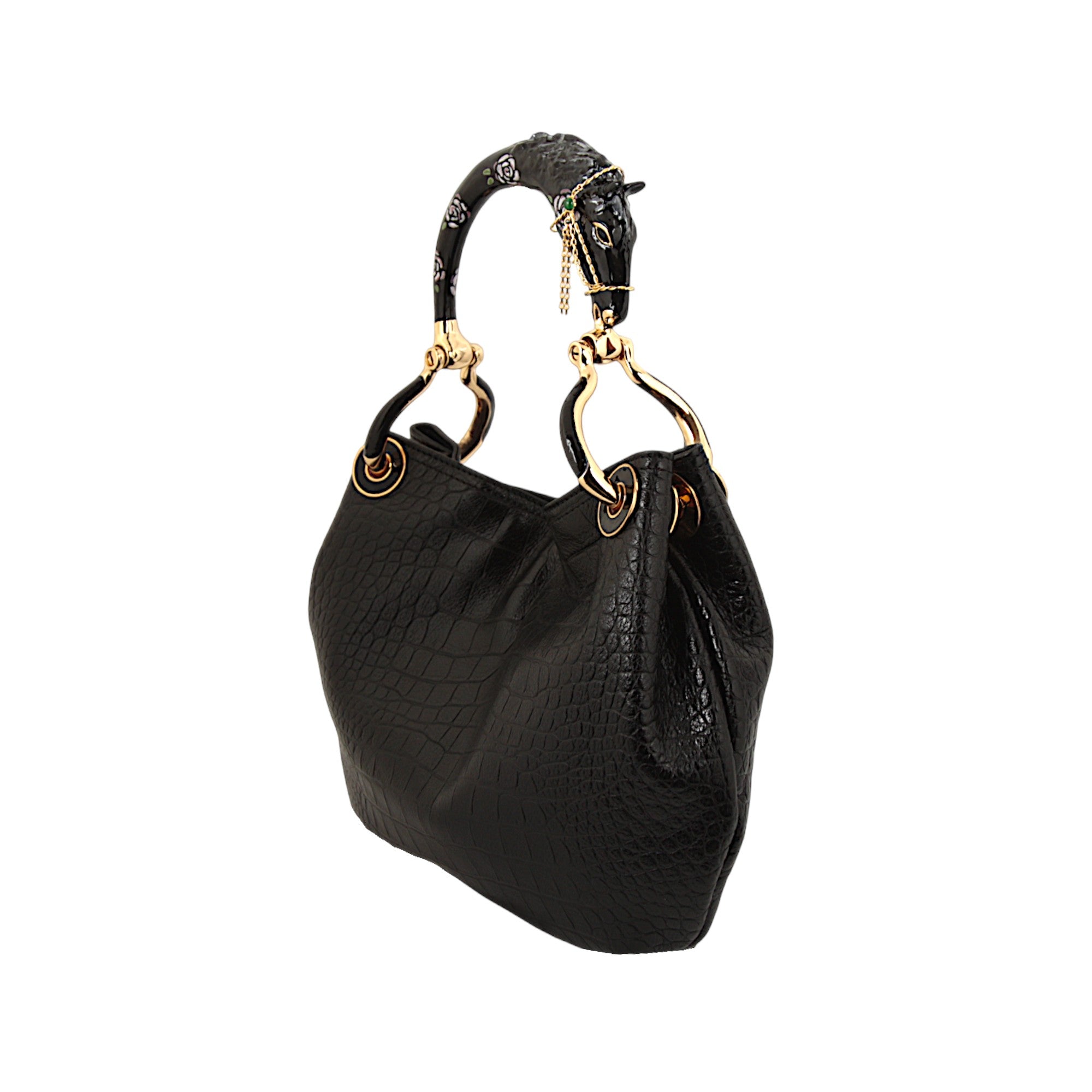 BLACK HORSE SMALL HANDBAG  WITH CROCO PRINTED LEATHER