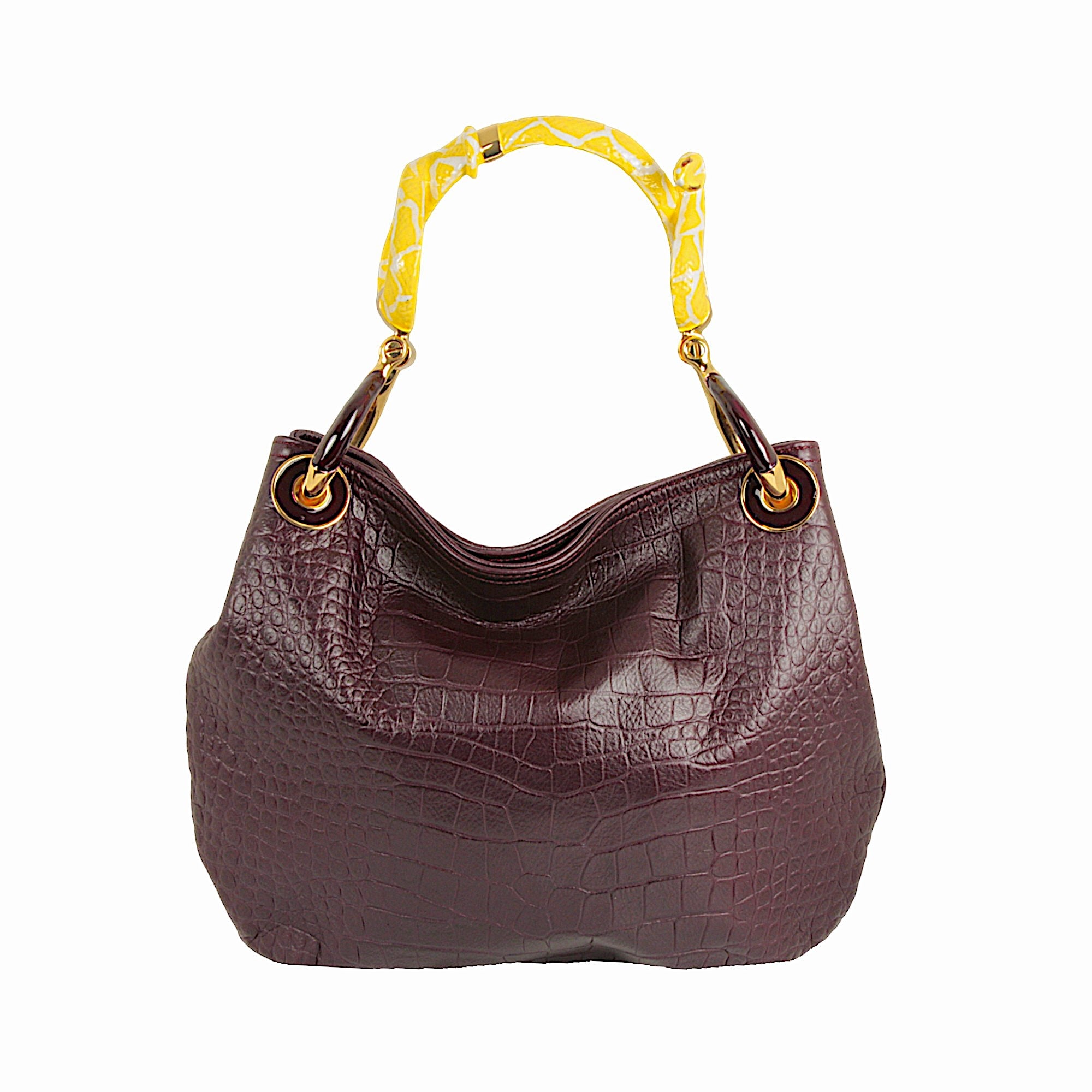 (PRE ORDEN) BOLSO PEQUEÑO SERPIENTE AMARILLO CON PIEL ESTAMPADA COCODRILO