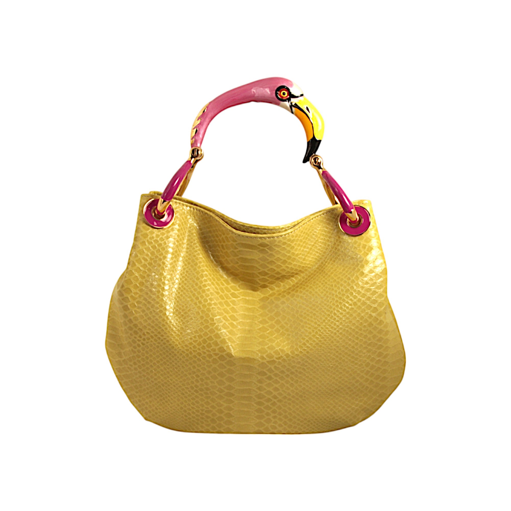 BOLSO PEQUEÑO FLAMINGO EN PIEL DE ALTA CALIDAD CON ESTAMPADO AMARILLO