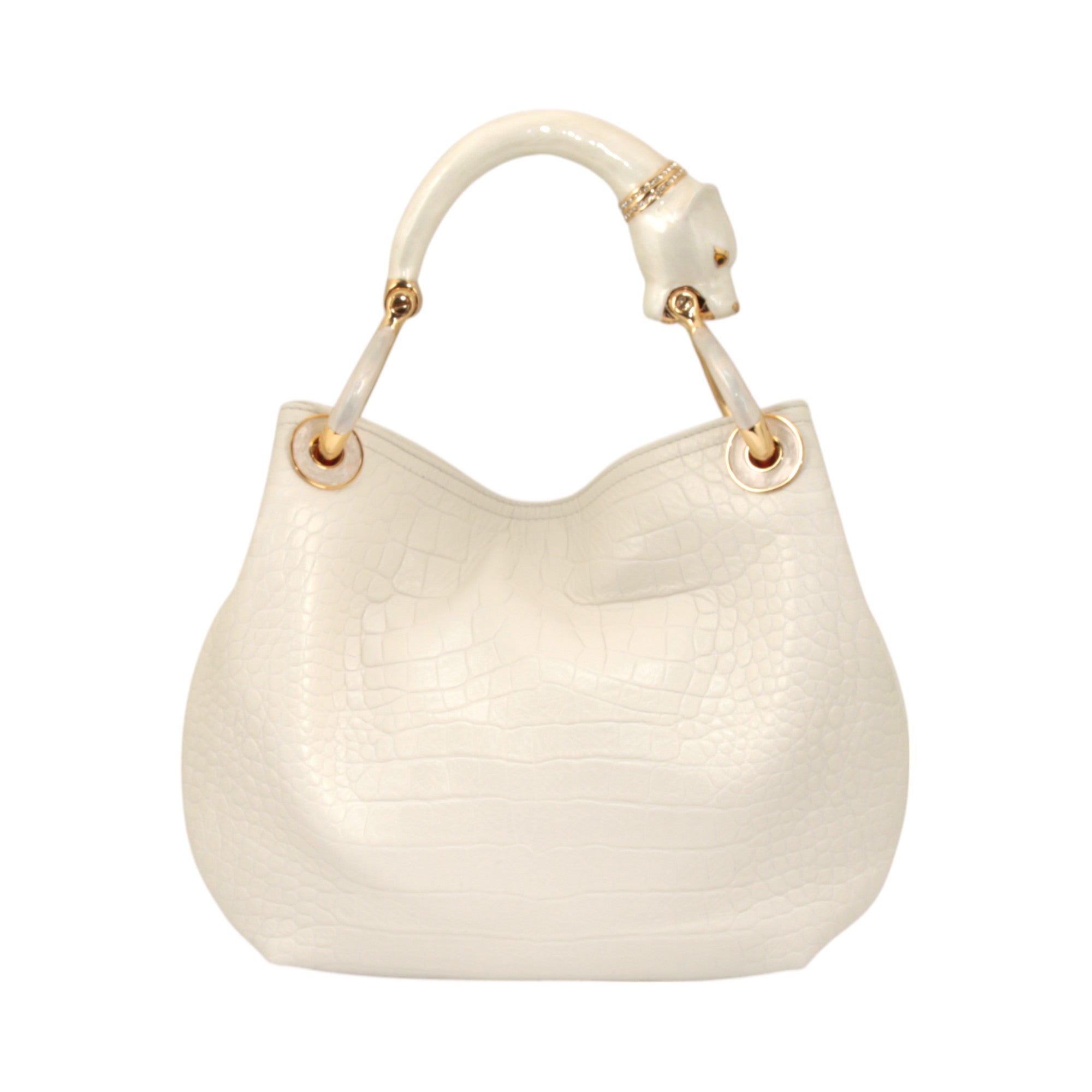 PEARL COLOR PANTHER  WITH  WITHE PRINTED LEATHER SMALL HANDBAG