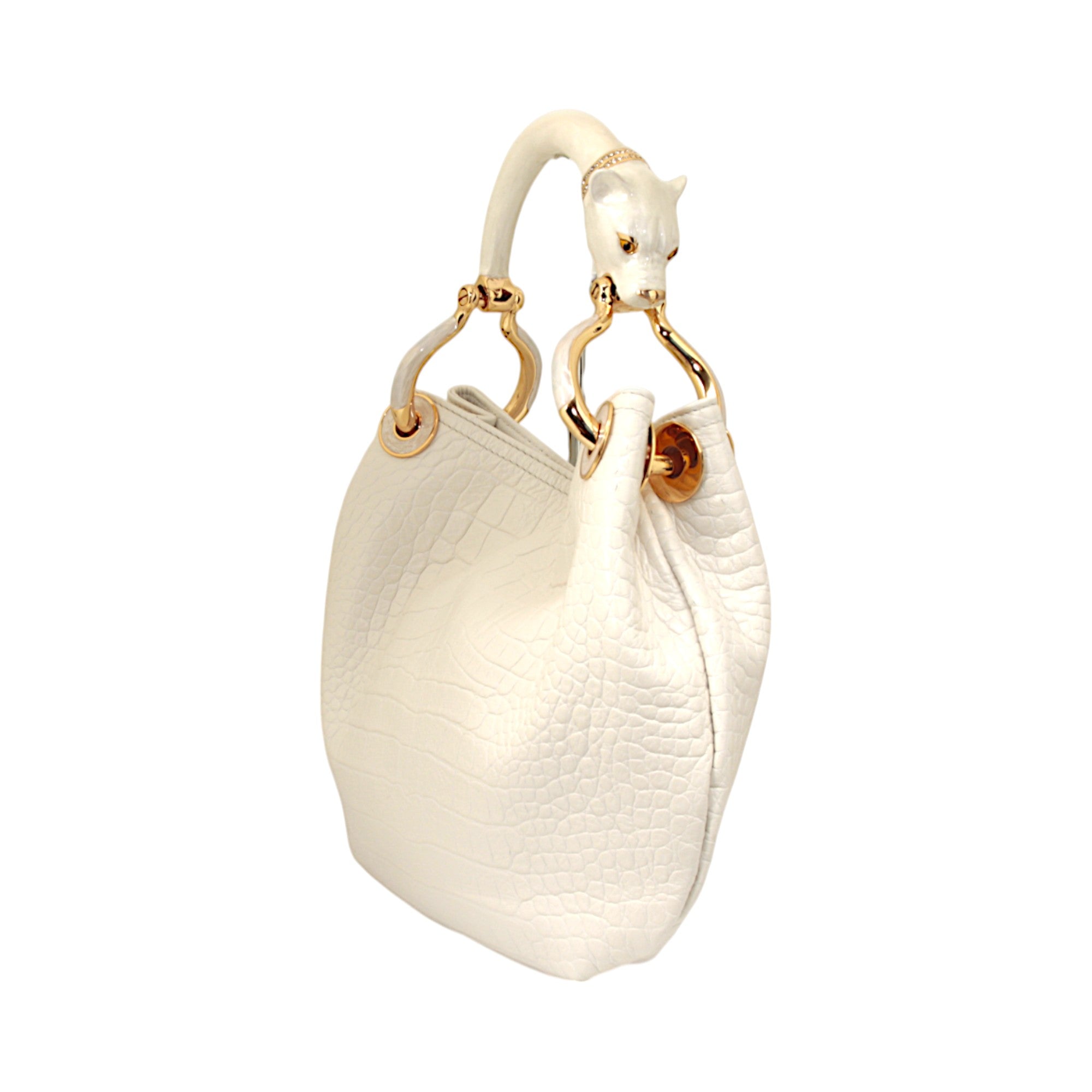 PEARL COLOR PANTHER  WITH  WITHE PRINTED LEATHER SMALL HANDBAG