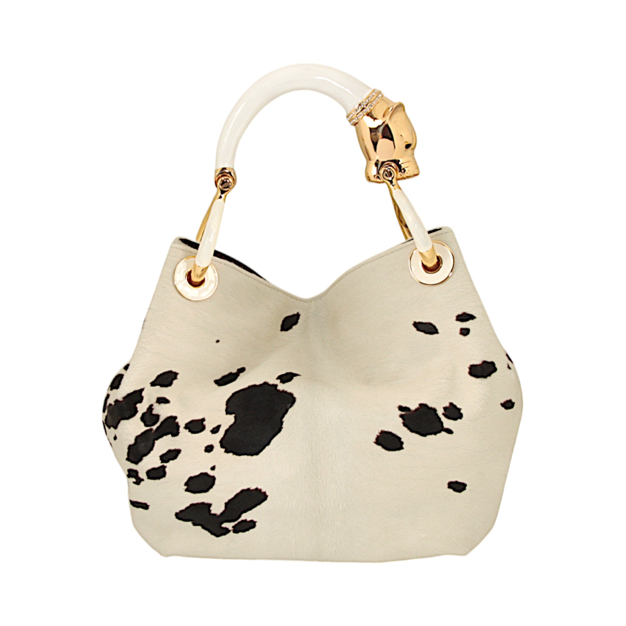 WITHE PANTHER SMALL HANDBAG WITH BLACK AND WHITE PONY HAIR