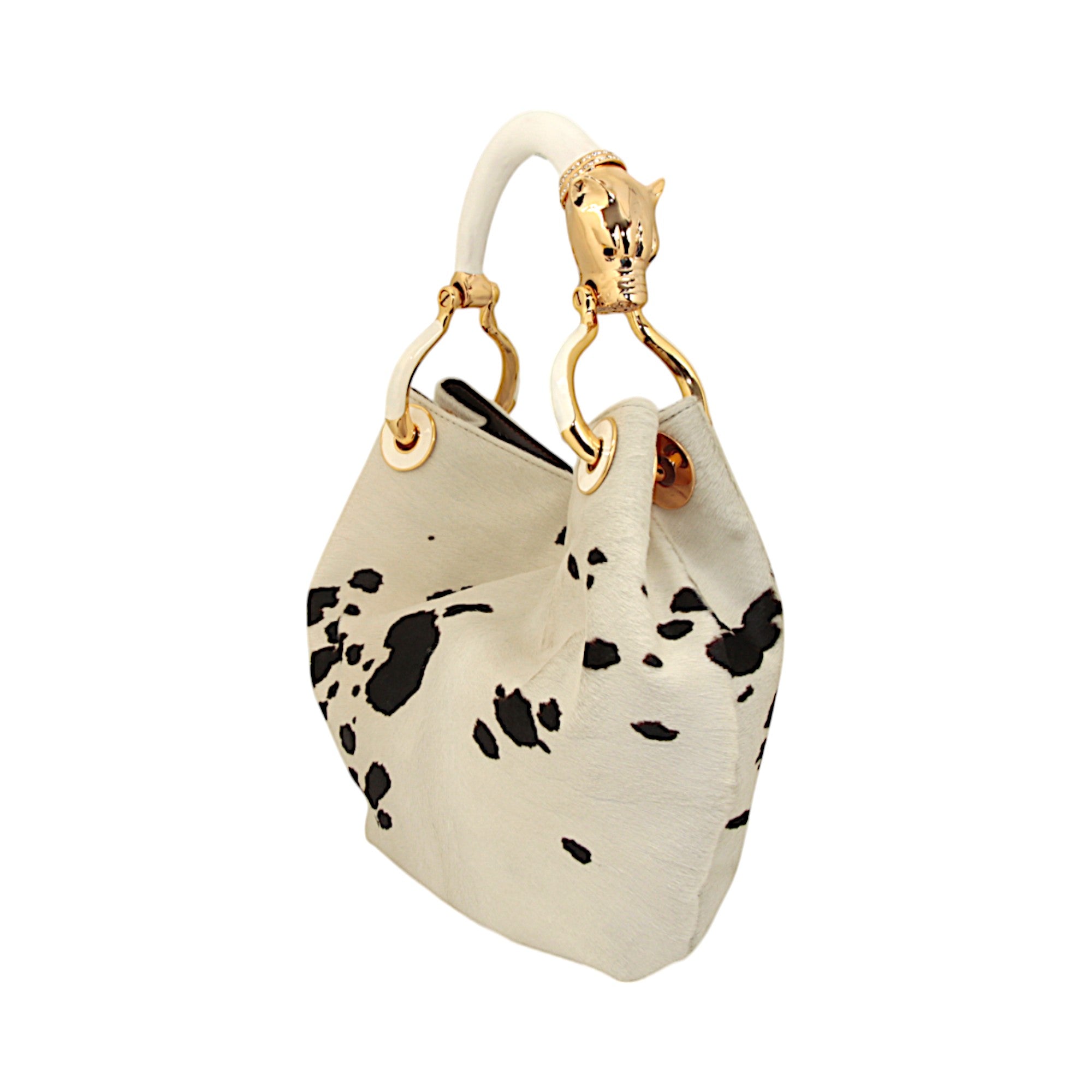 WITHE PANTHER SMALL HANDBAG WITH BLACK AND WHITE PONY HAIR