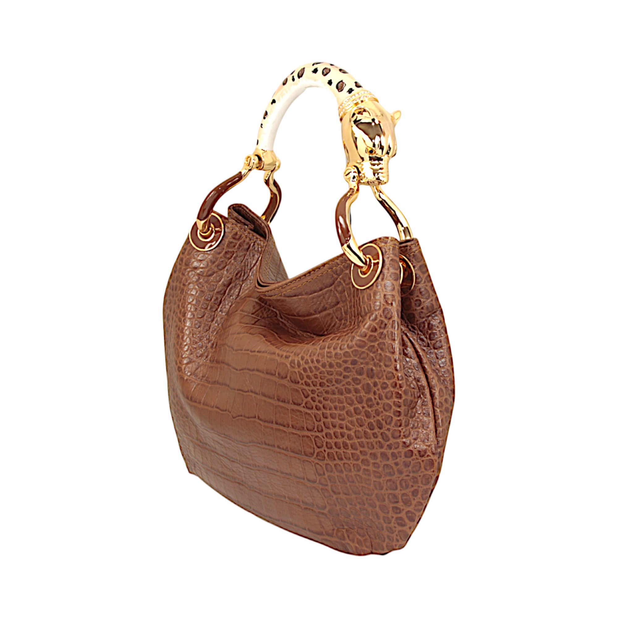 LEOPARD SMALL HANDBAG IN BROWN PRINTED LEATHER