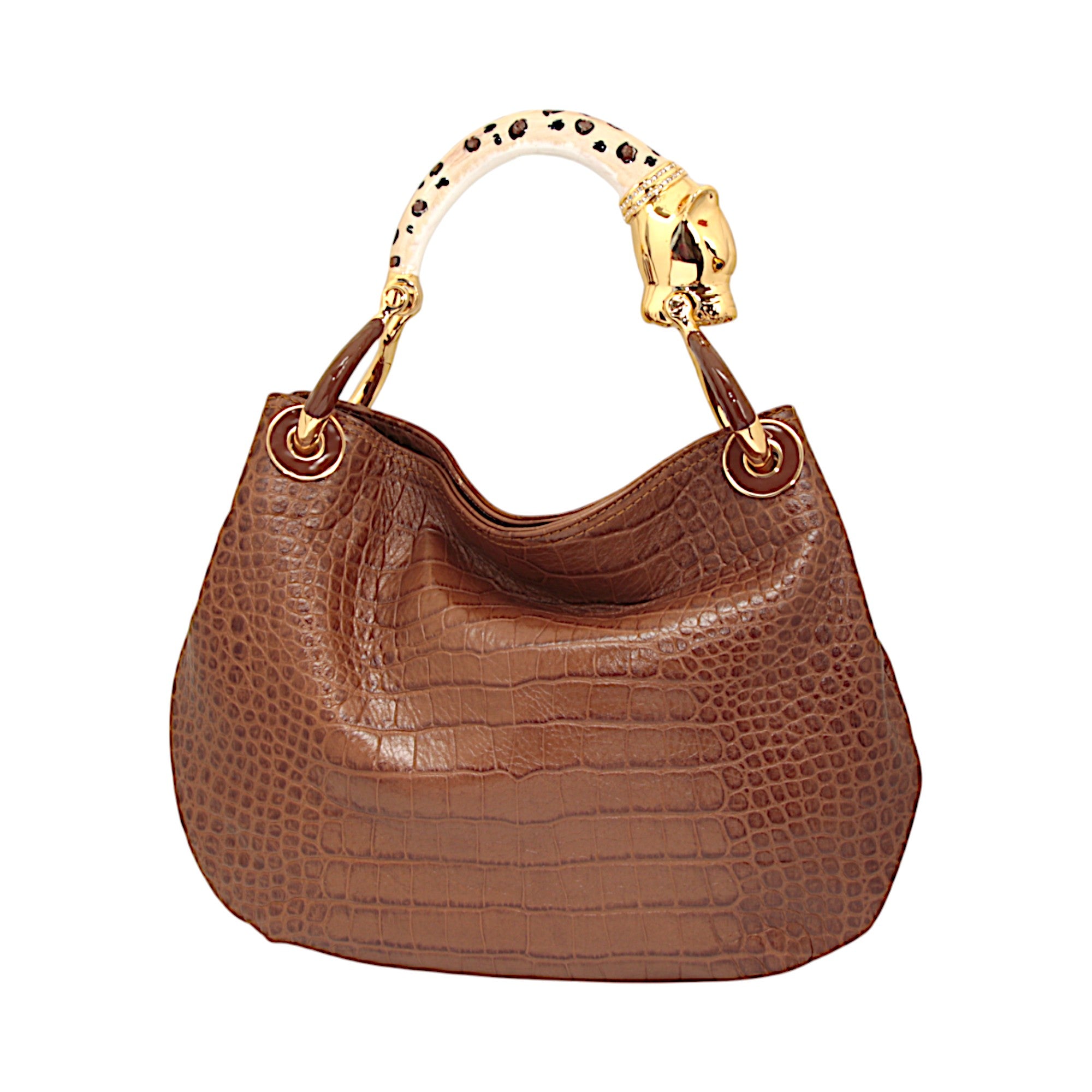 LEOPARD SMALL HANDBAG IN BROWN PRINTED LEATHER