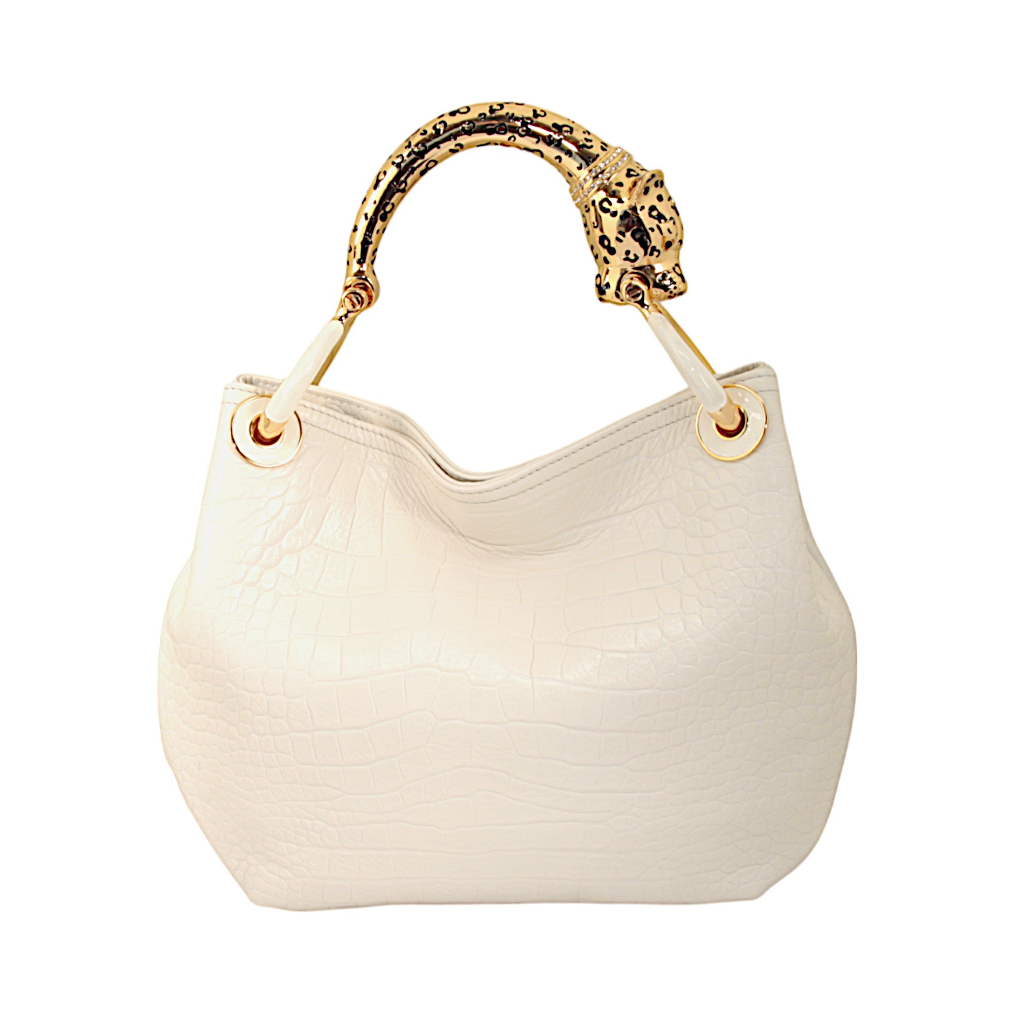 JAGUAR SMALL HANDBAG IN WITHE PRINTED HIGH QUALITY LEATHER