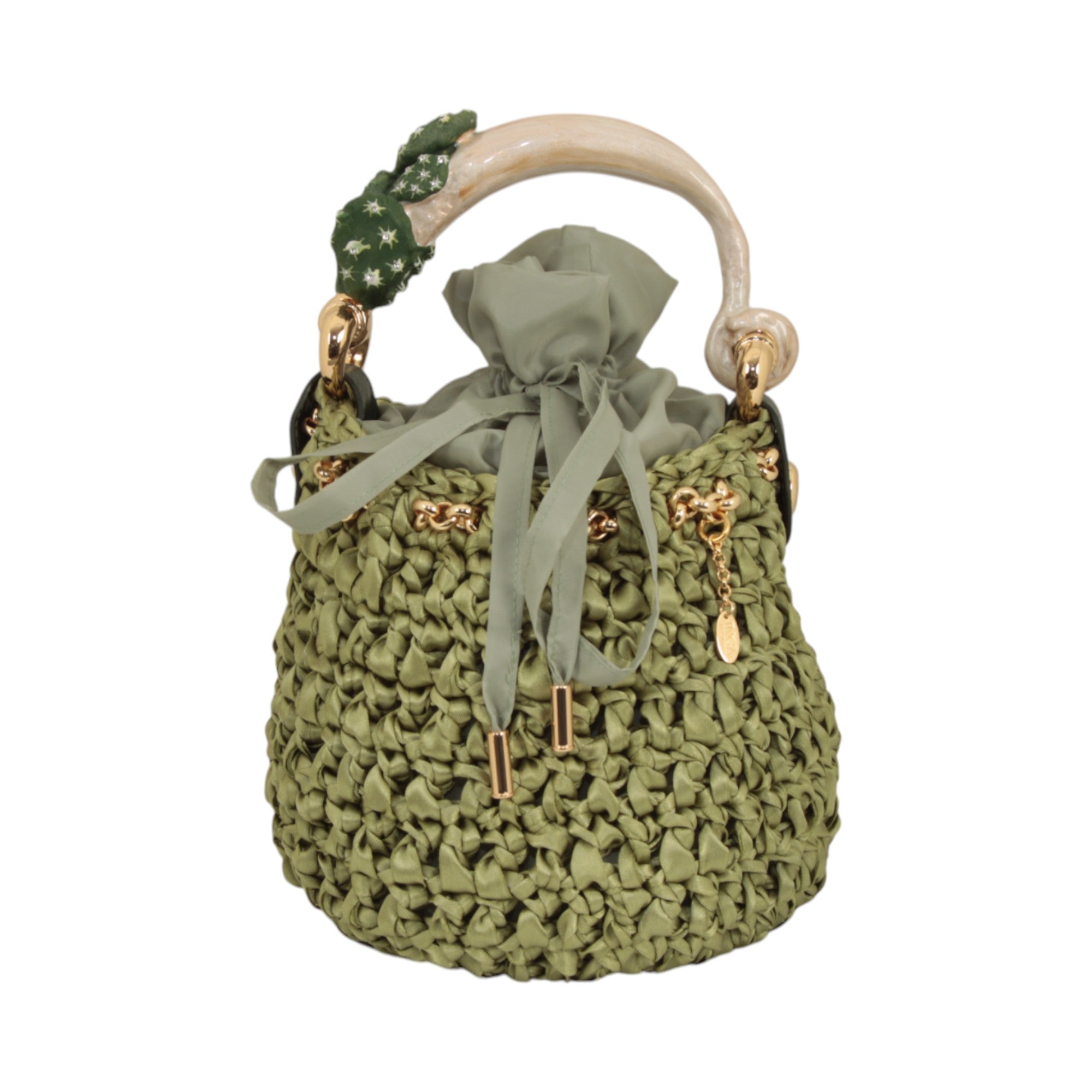 Bucket with Handle Ornate with Enameled cactus shape