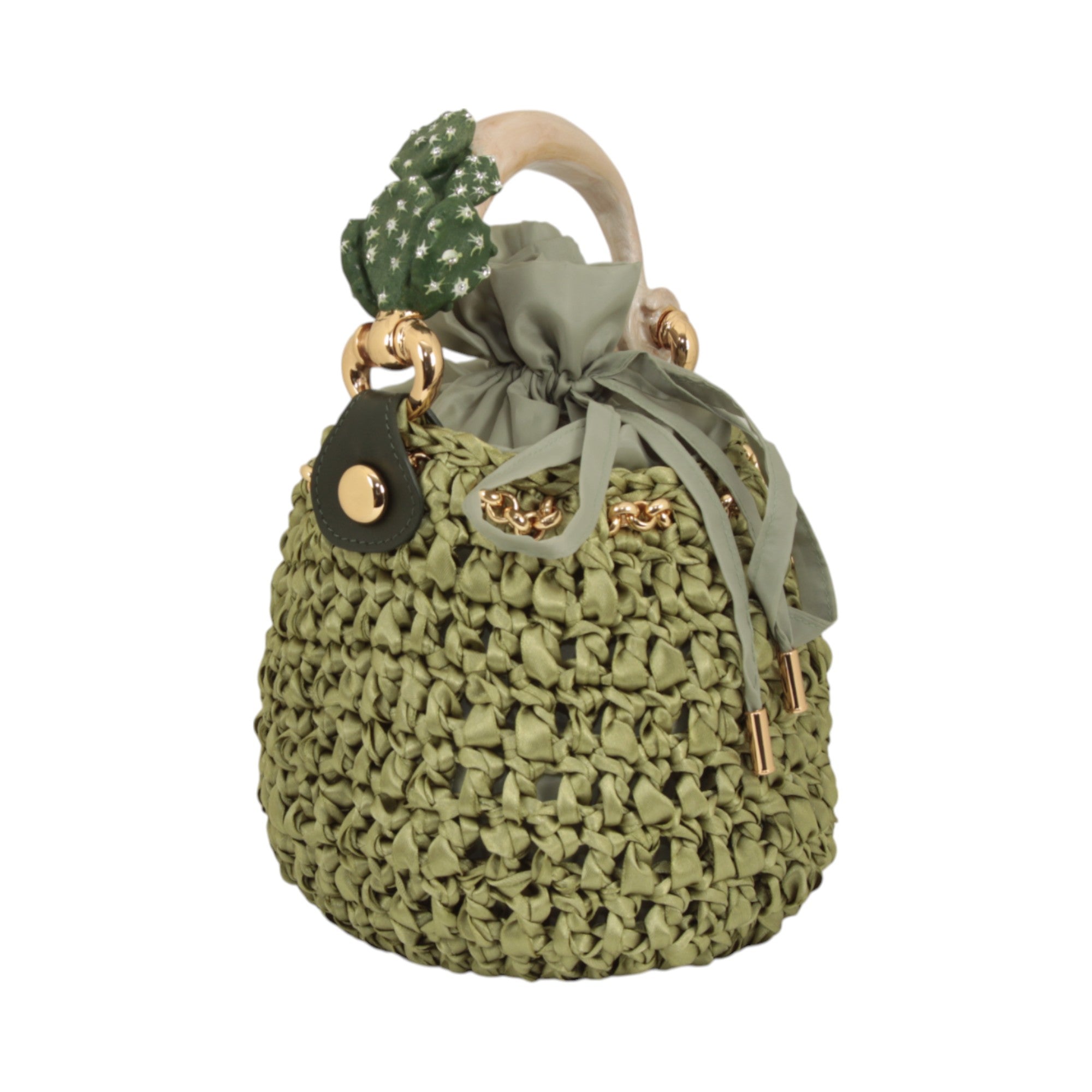 Bucket with Handle Ornate with Enameled cactus shape
